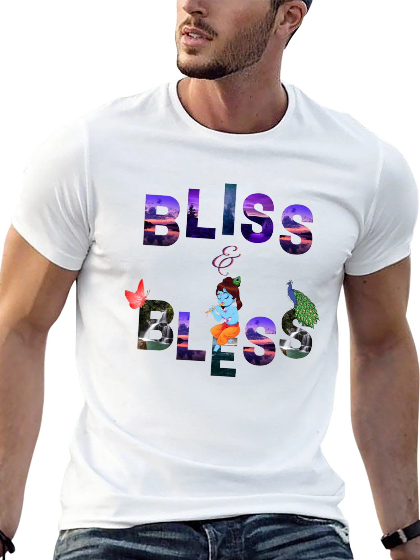 Bliss Graphic Tee - Krishna & Peacock