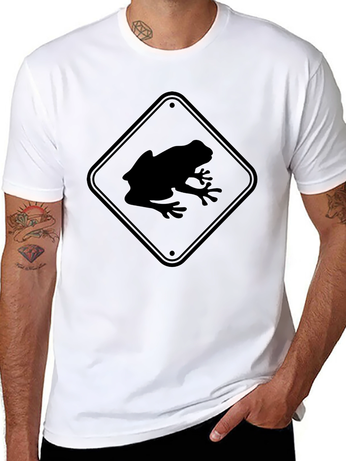 Frog Crossing Sign T-Shirt - Black