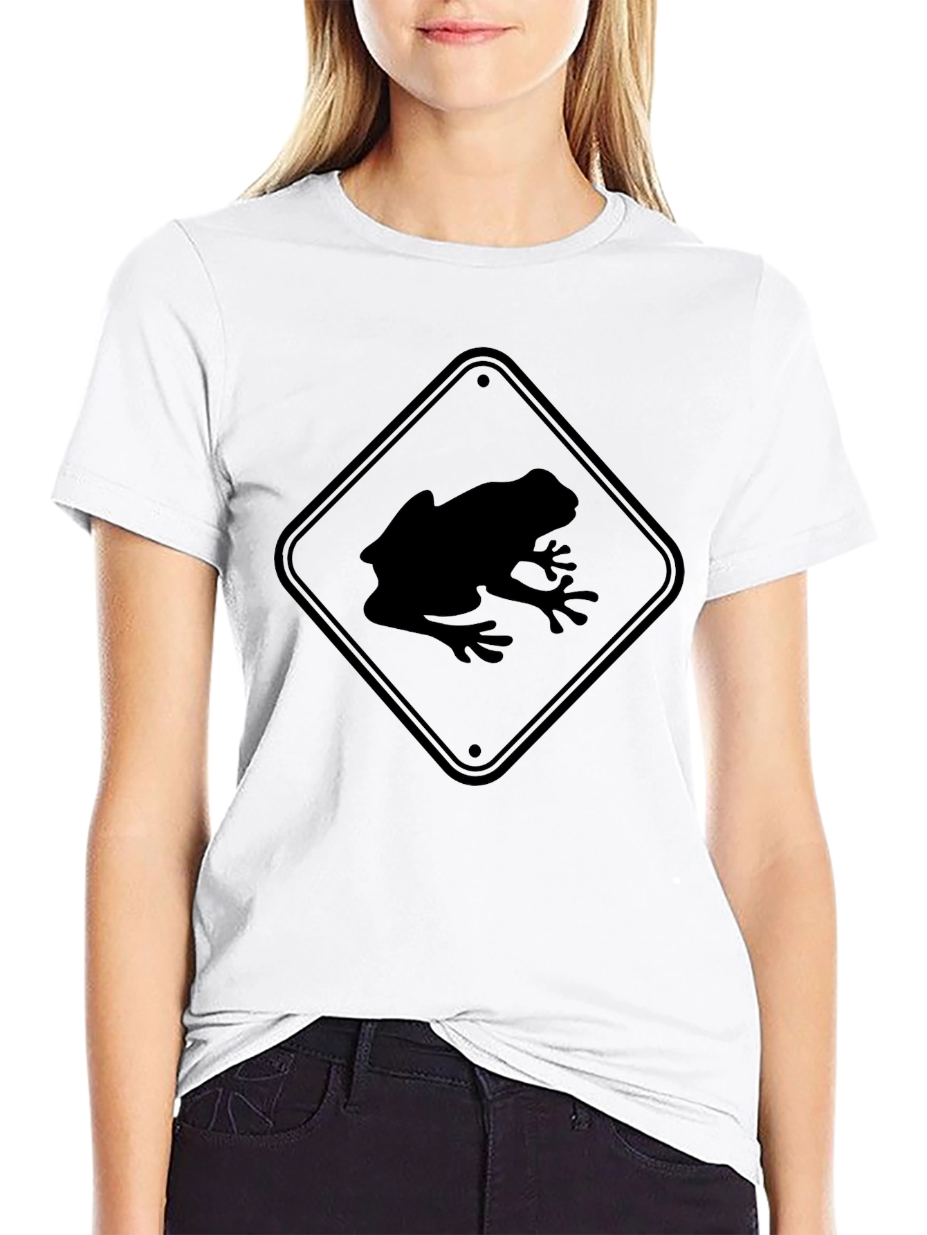 Frog Crossing Sign T-Shirt - Black