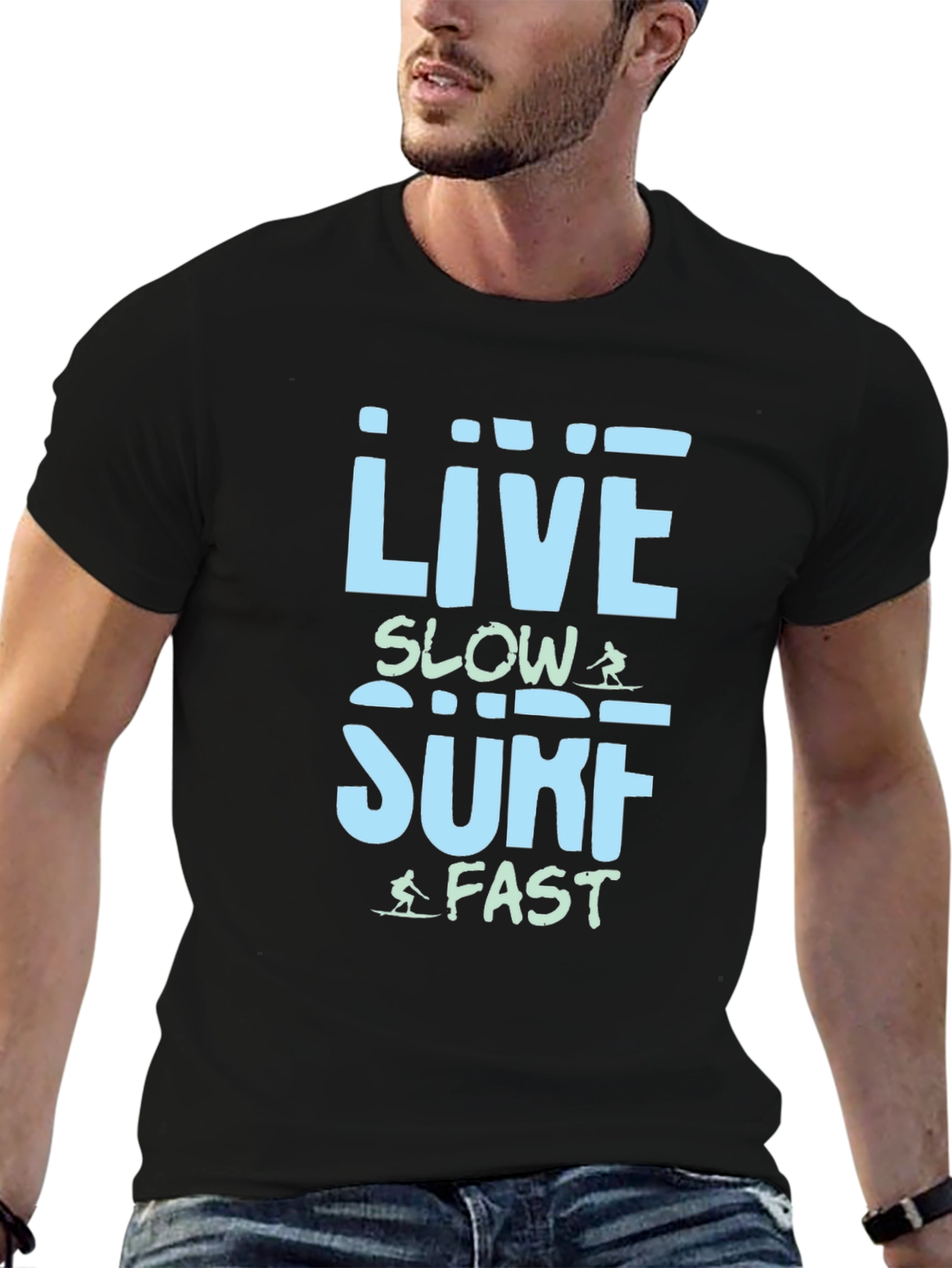 Live Slow Surf Fast T-Shirt - Black Cotton Tee