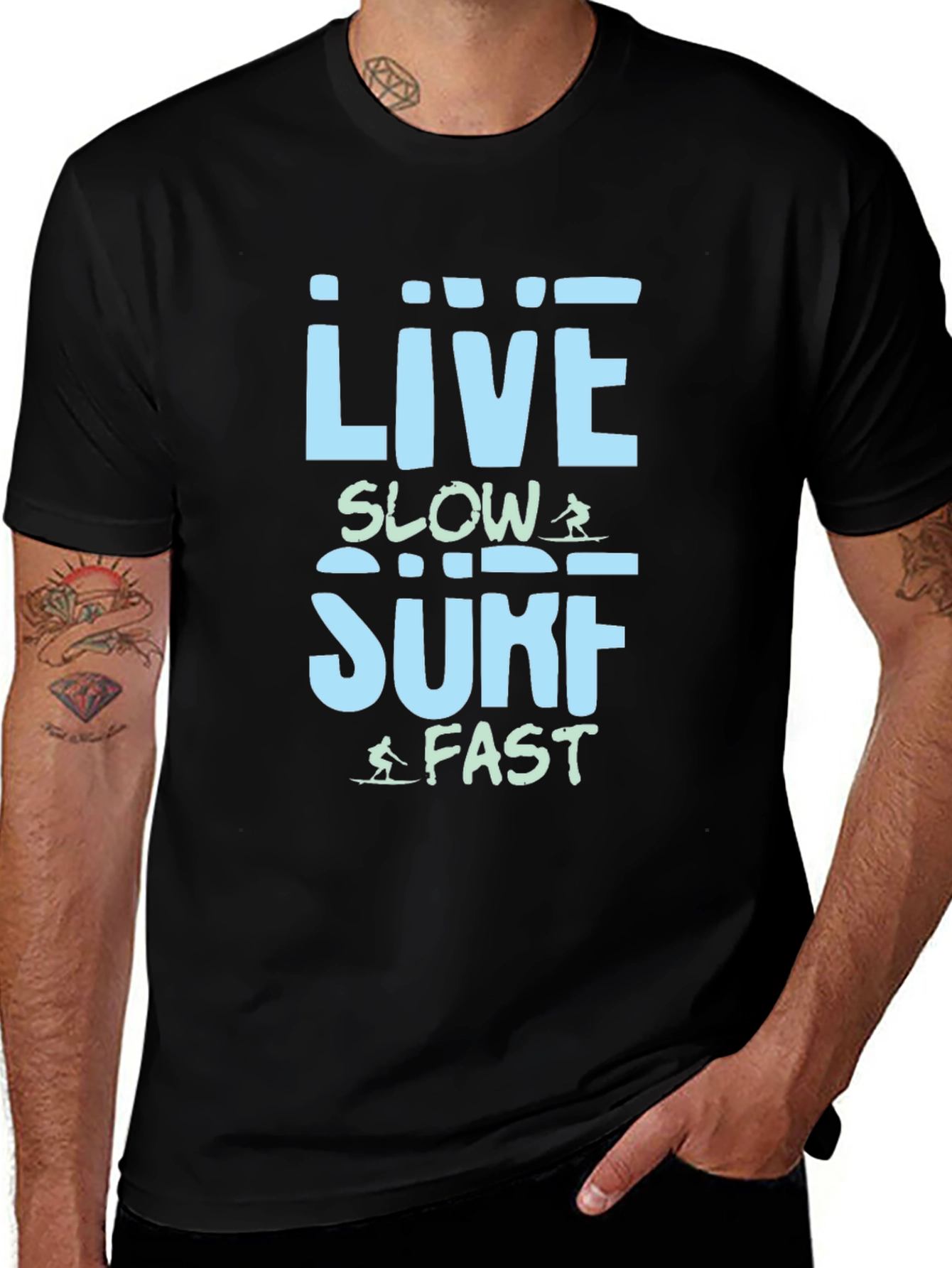 Live Slow Surf Fast T-Shirt - Black Cotton Tee