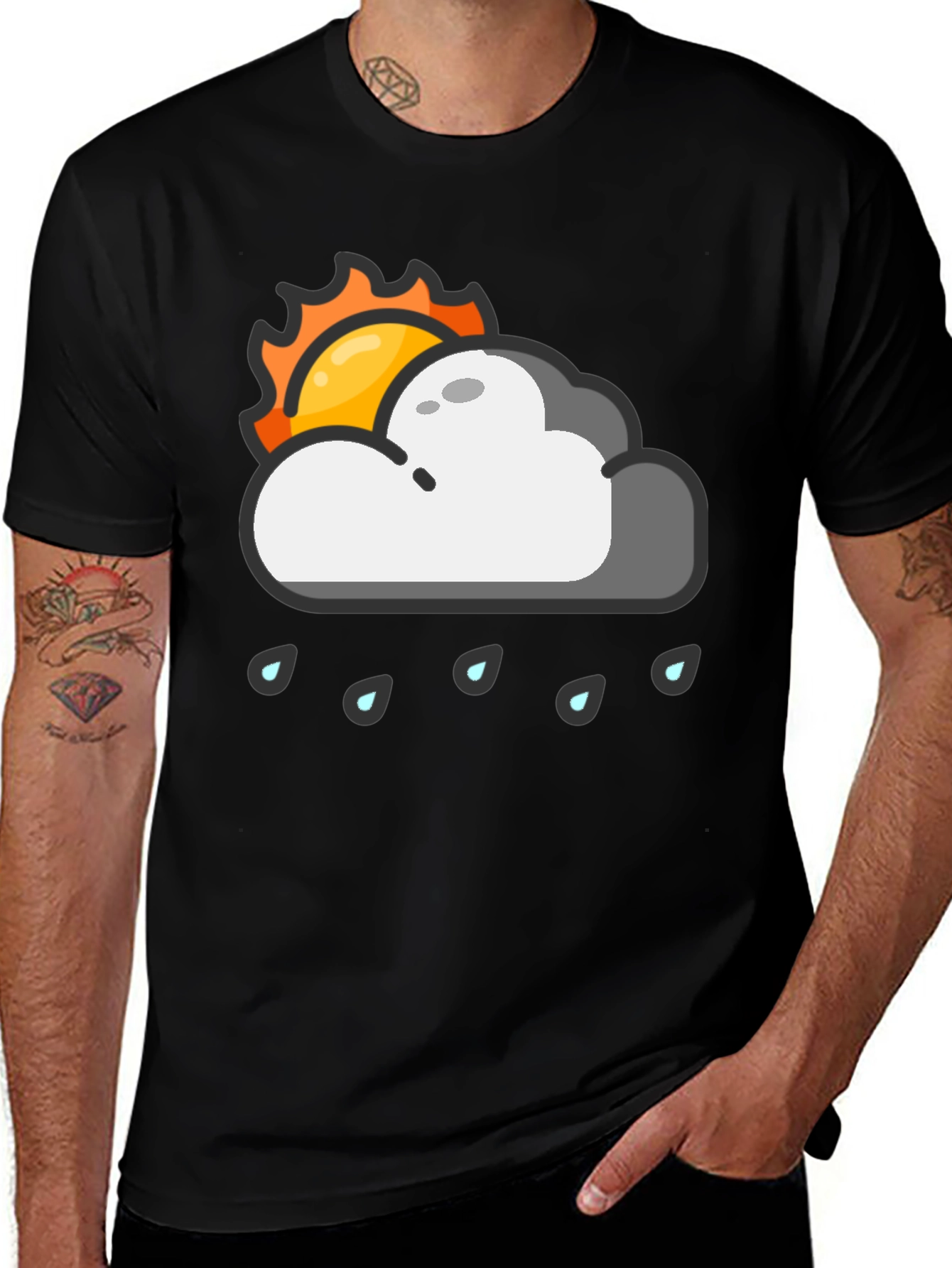 Rainy Day Sun Graphic Tee - Black Cotton T-Shirt