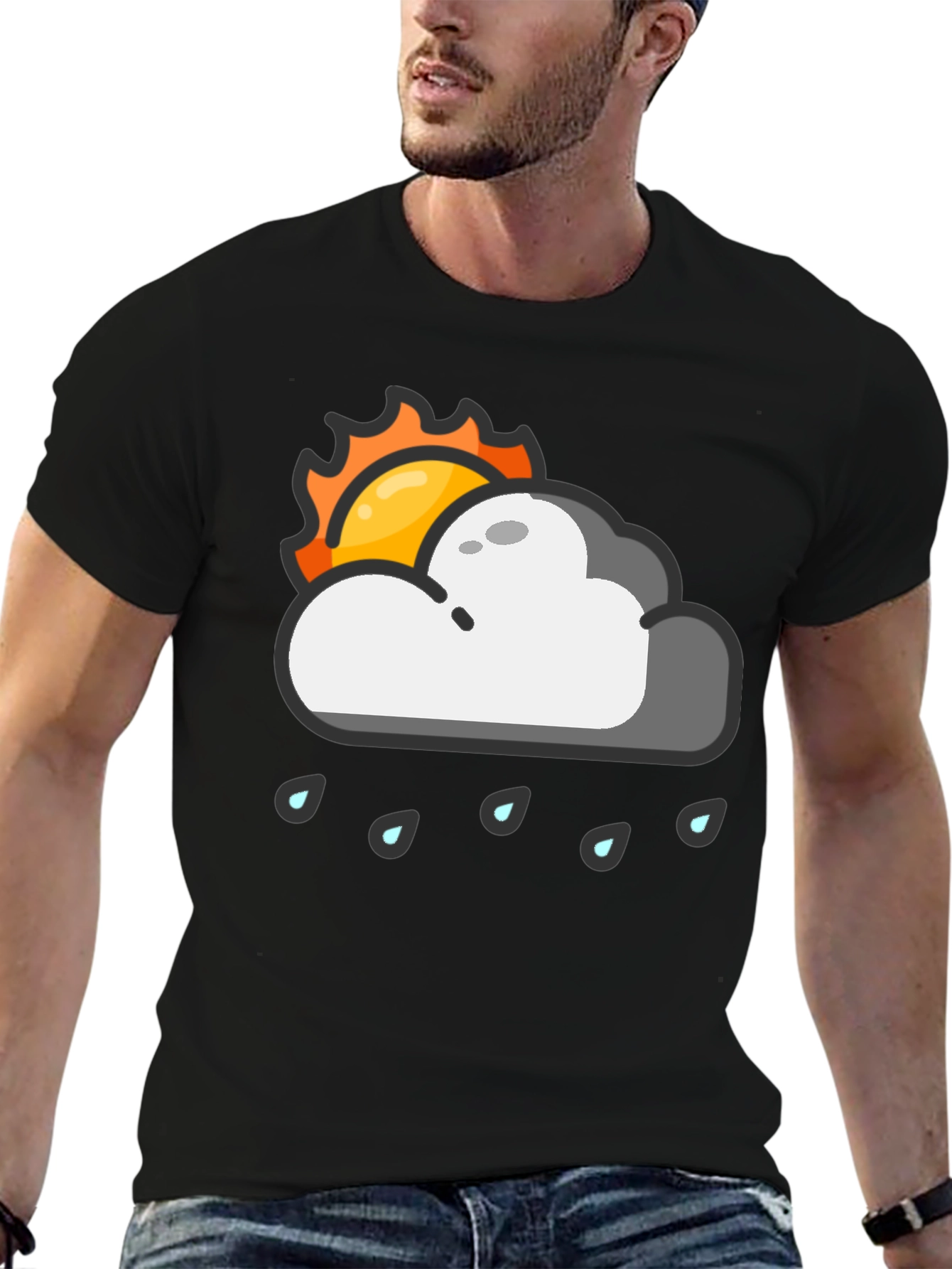 Rainy Day Sun Graphic Tee - Black Cotton T-Shirt