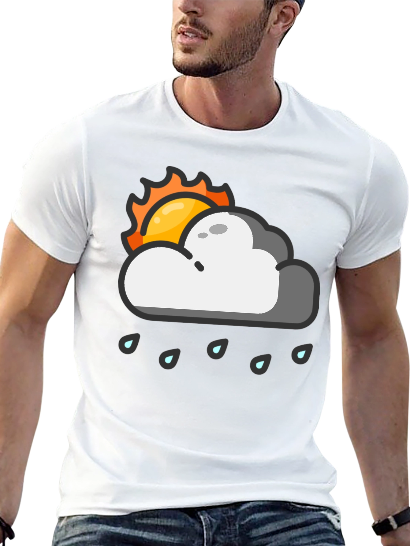 Rainy Day Sun Graphic Tee - Black Cotton T-Shirt