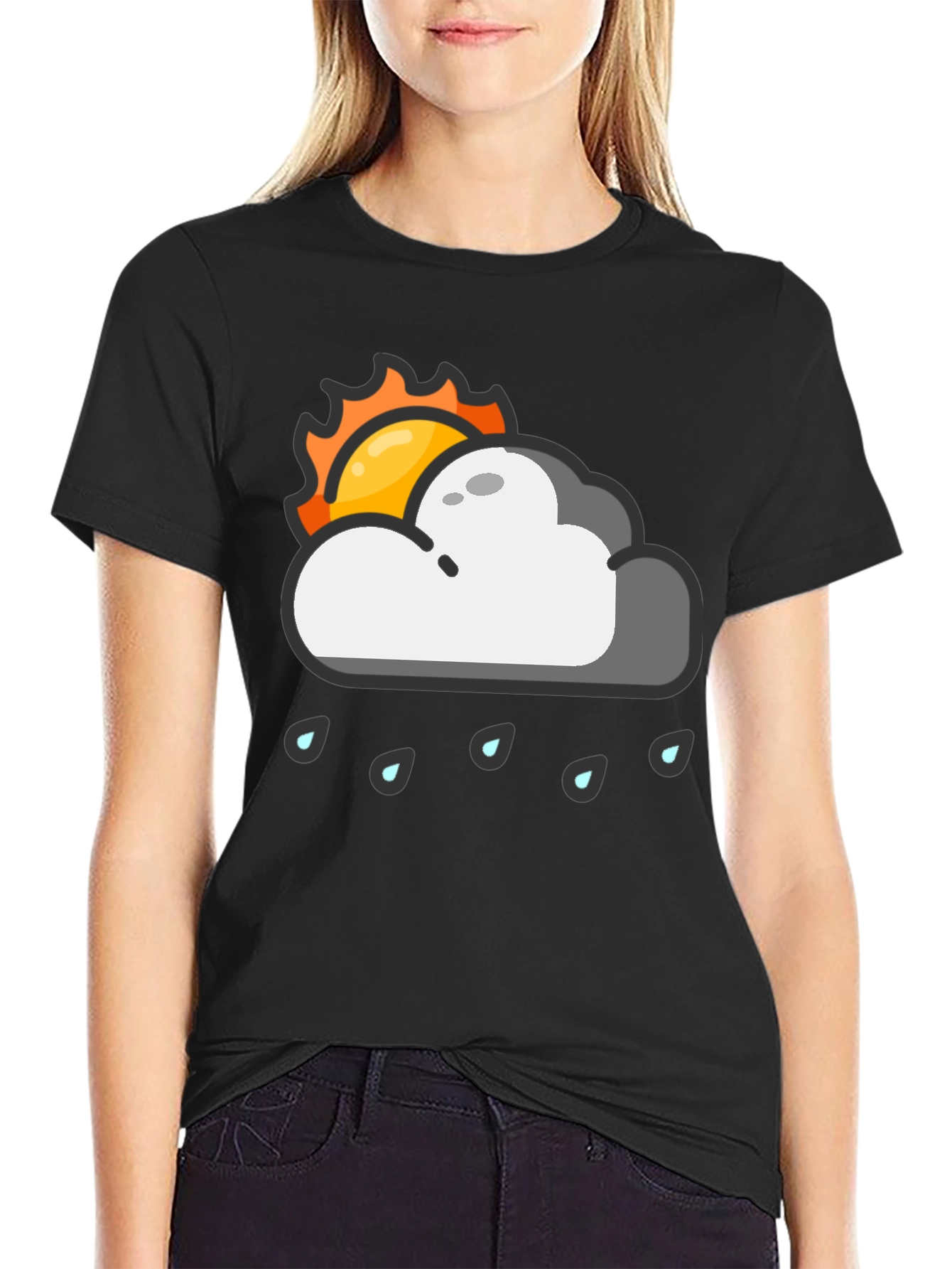 Rainy Day Sun Graphic Tee - Black Cotton T-Shirt