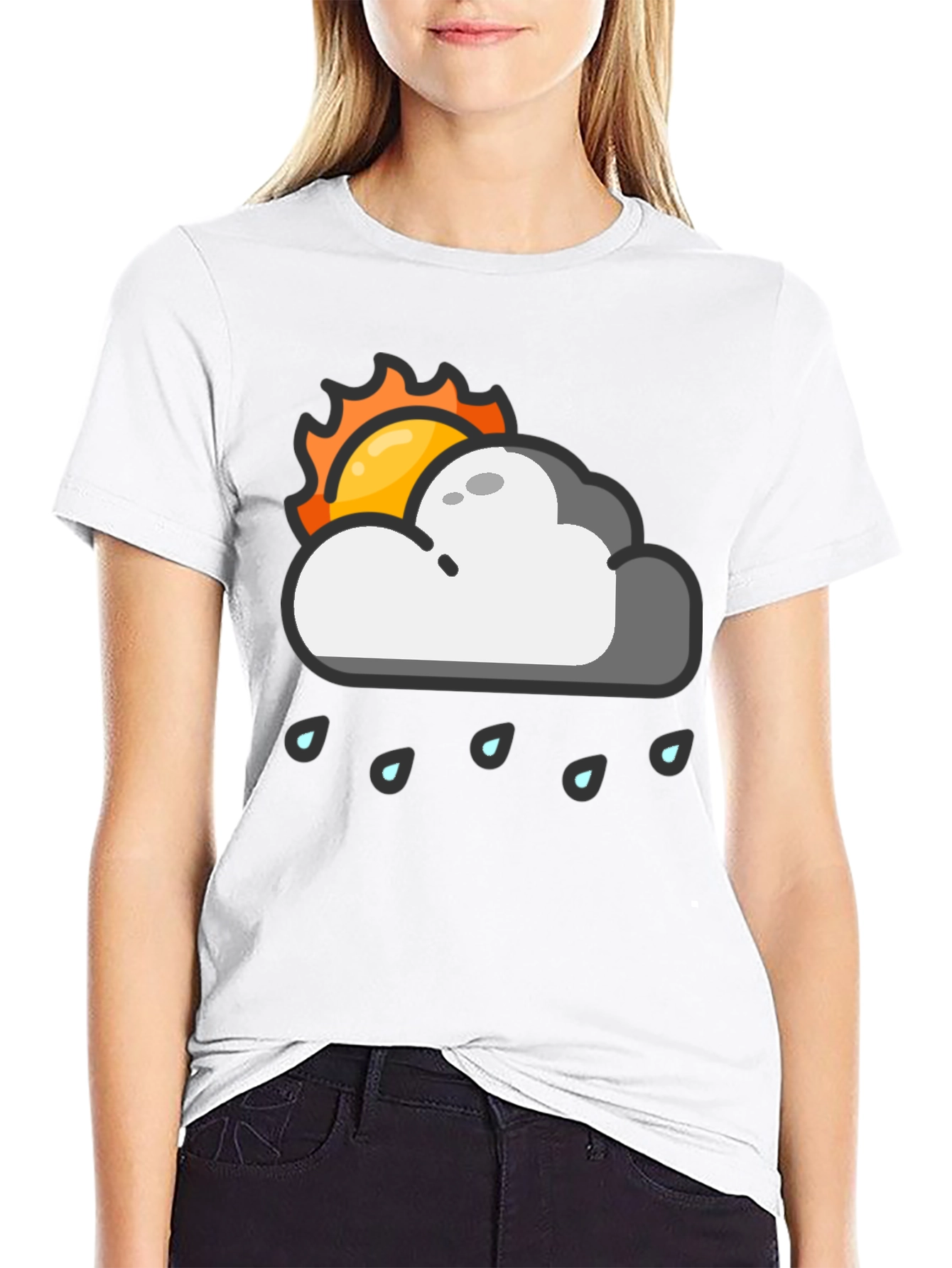 Rainy Day Sun Graphic Tee - Black Cotton T-Shirt