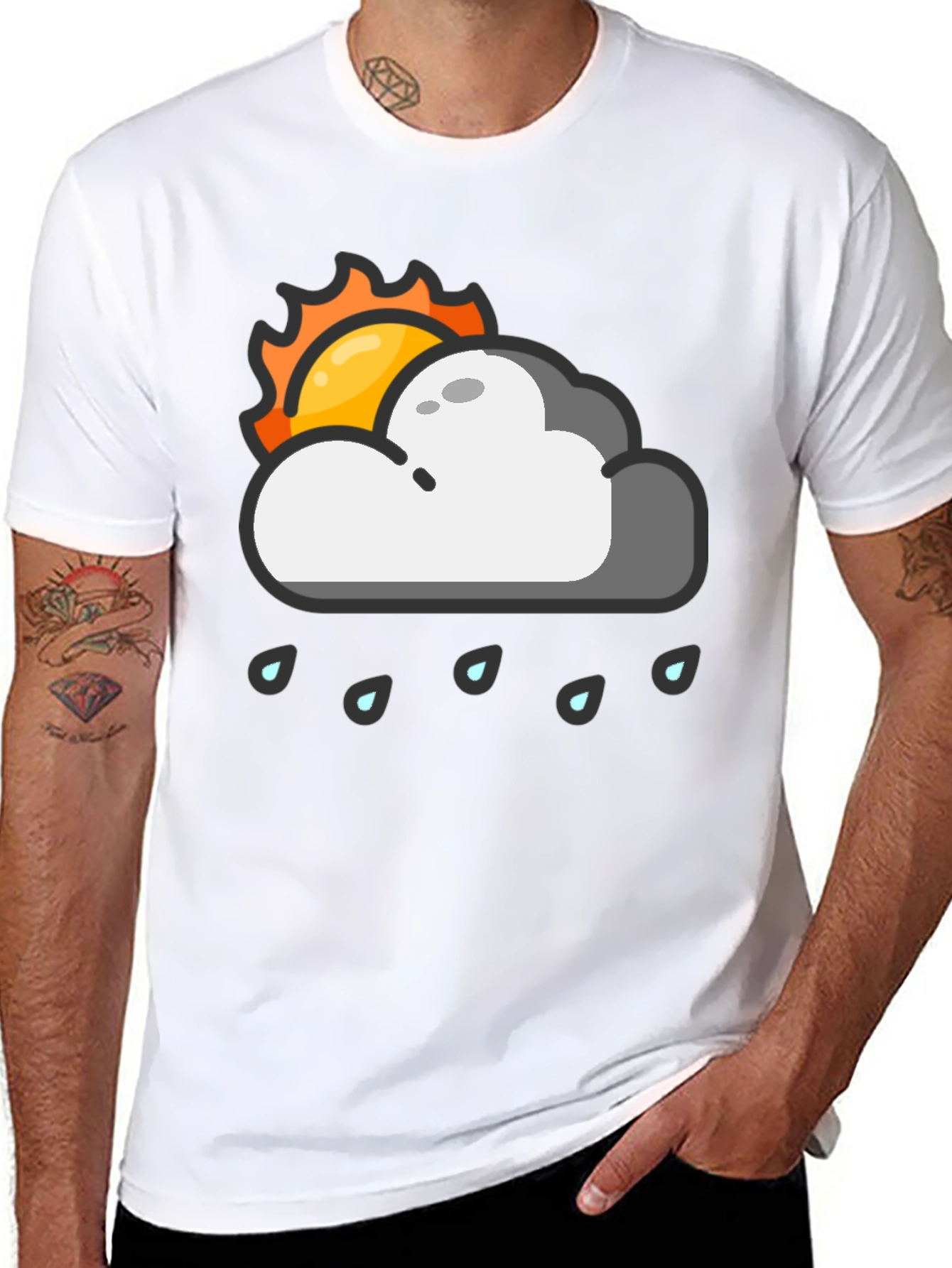 Rainy Day Sun Graphic Tee - Black Cotton T-Shirt