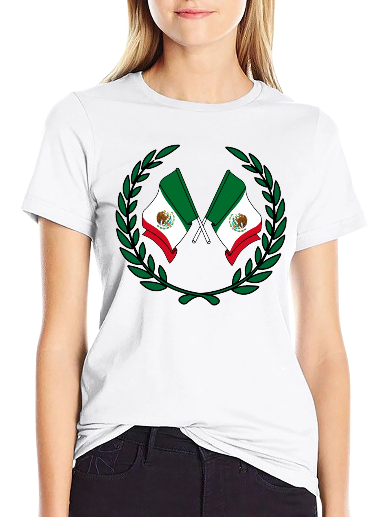 Mexican Flag Laurel Wreath Black T-Shirt