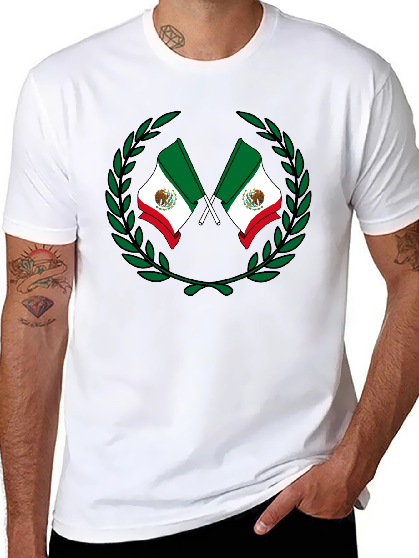 Mexican Flag Laurel Wreath Black T-Shirt