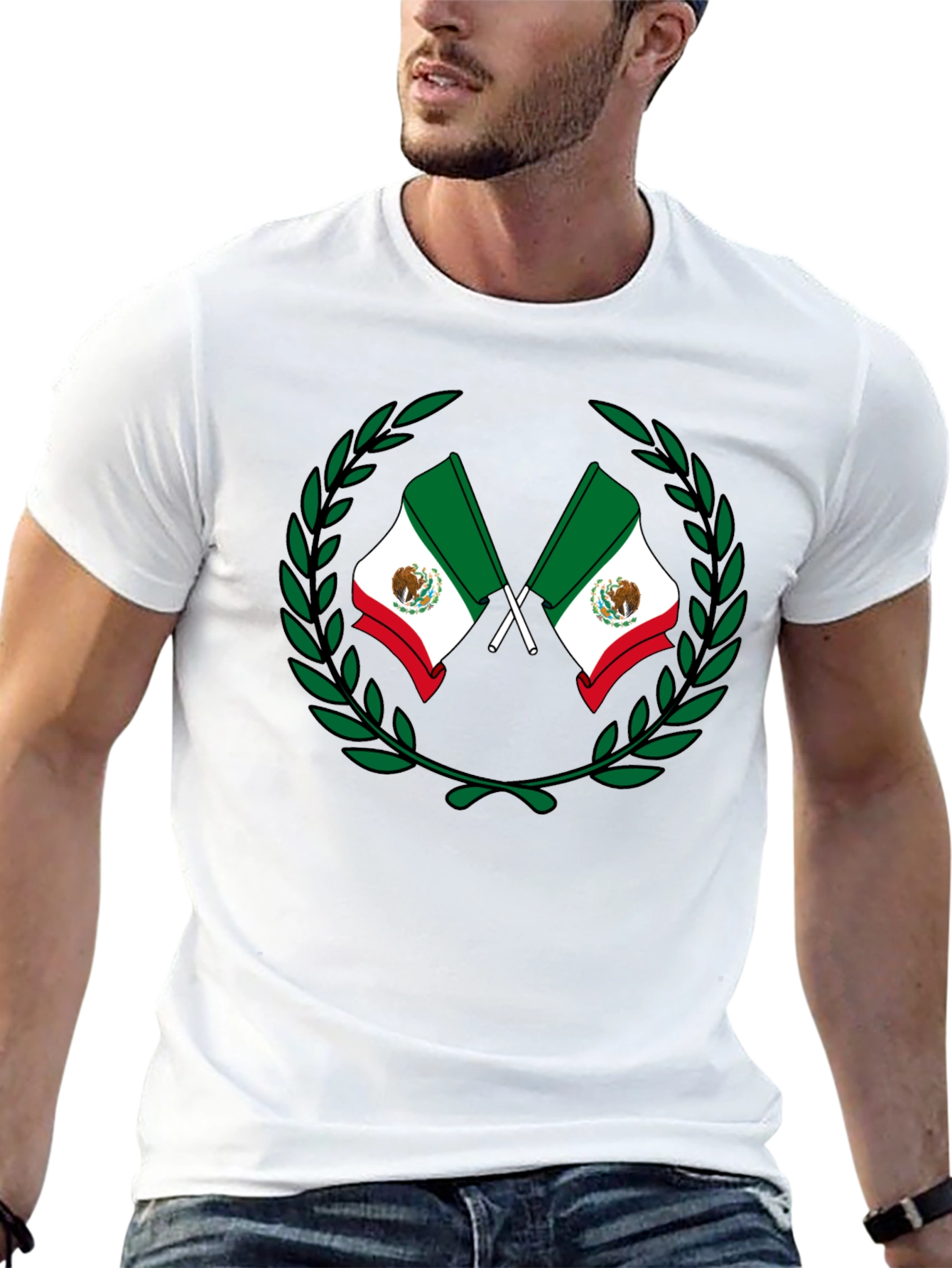 Mexican Flag Laurel Wreath Black T-Shirt