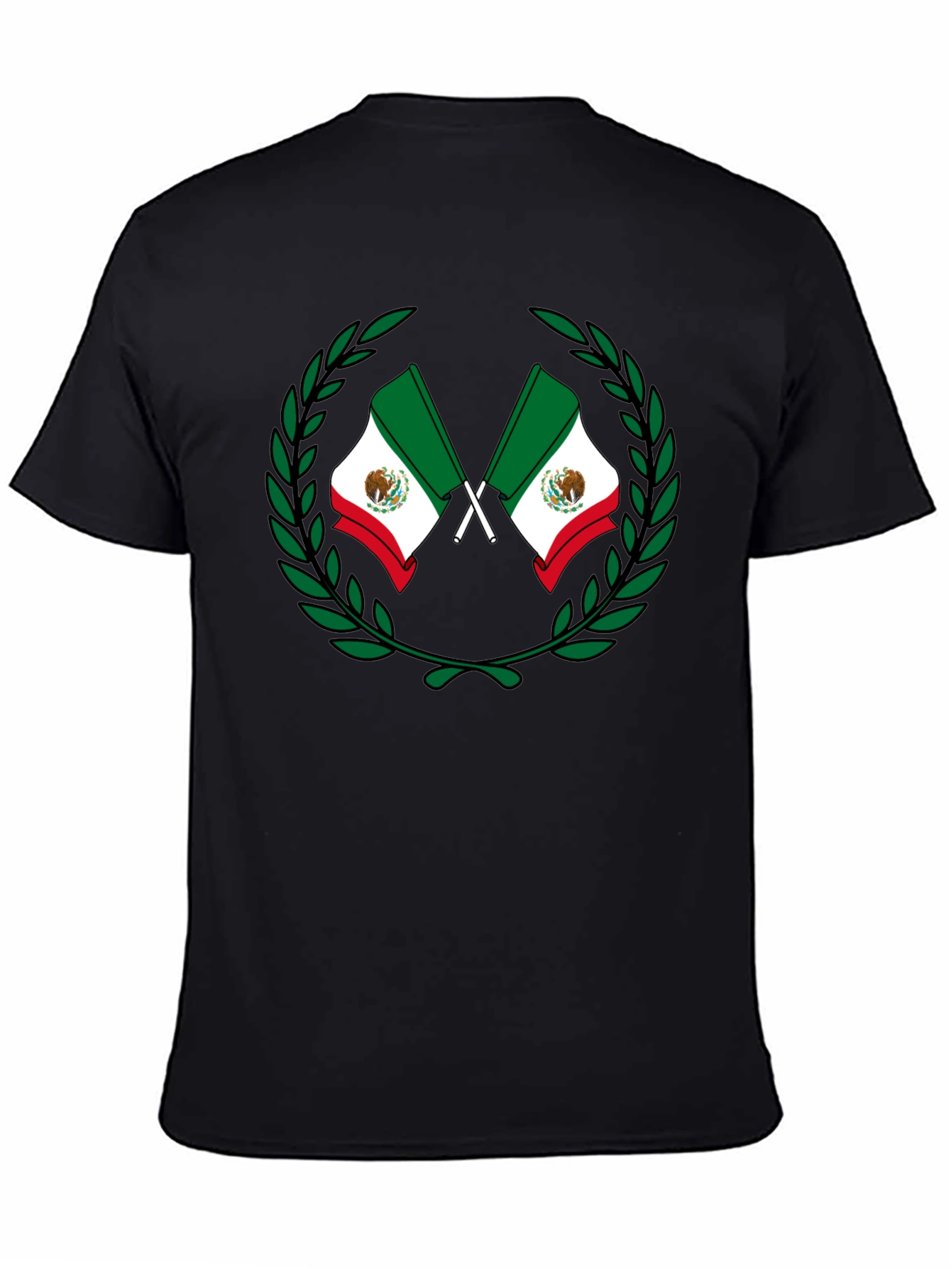 Mexican Flag Laurel Wreath Black T-Shirt