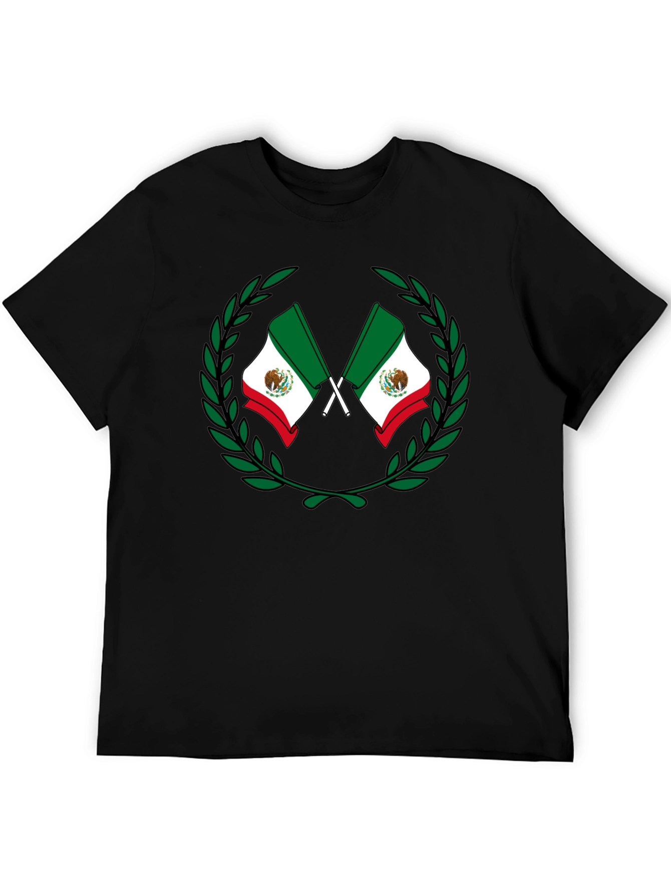 Mexican Flag Laurel Wreath Black T-Shirt