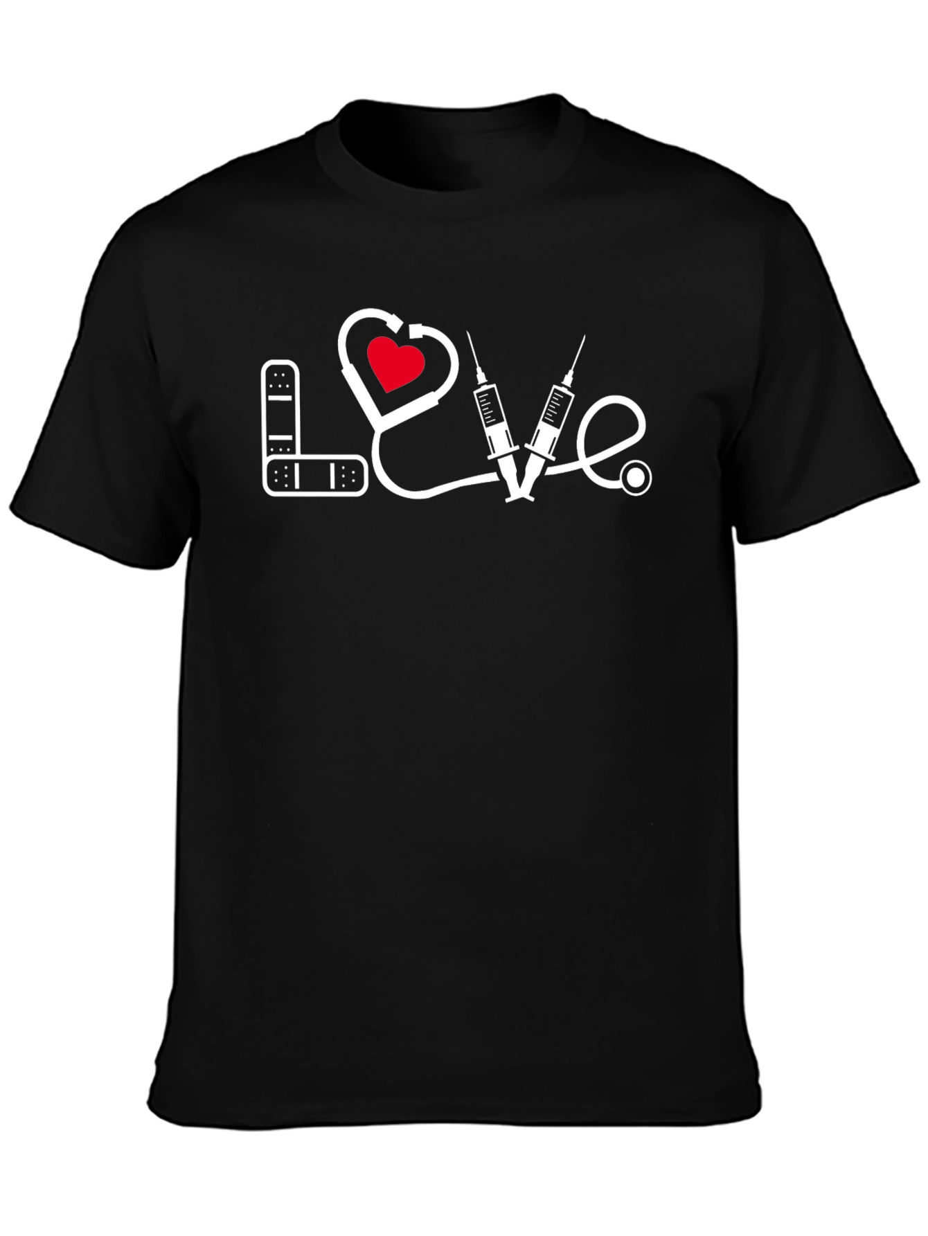 Love Medical T-Shirt - Bandage Heart Stethoscope Syringe