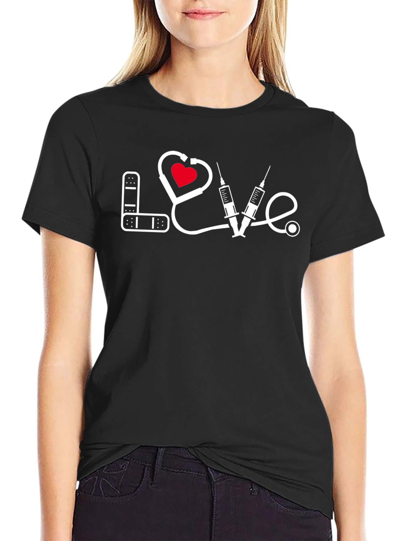 Love Medical T-Shirt - Bandage Heart Stethoscope Syringe