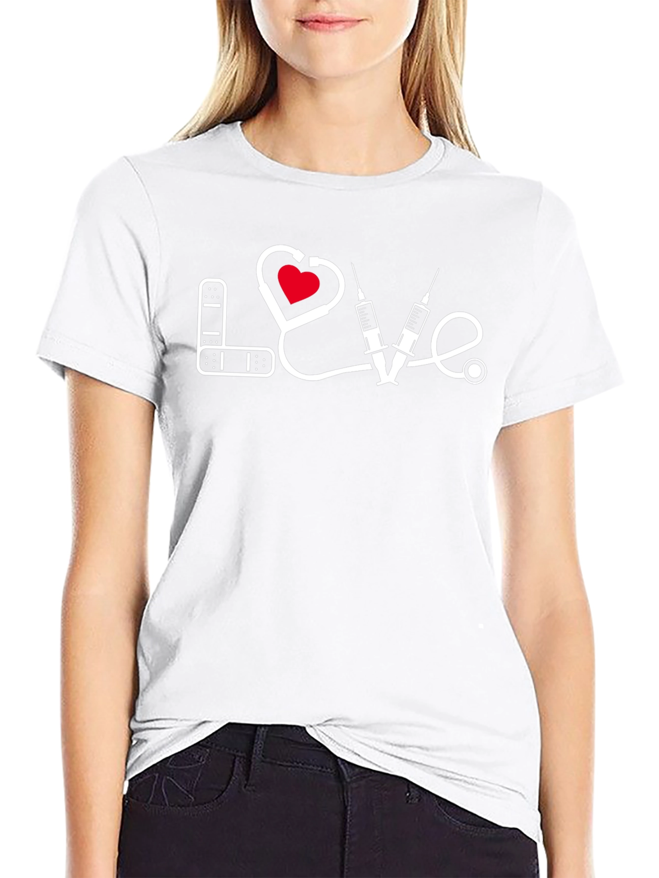 Love Medical T-Shirt - Bandage Heart Stethoscope Syringe