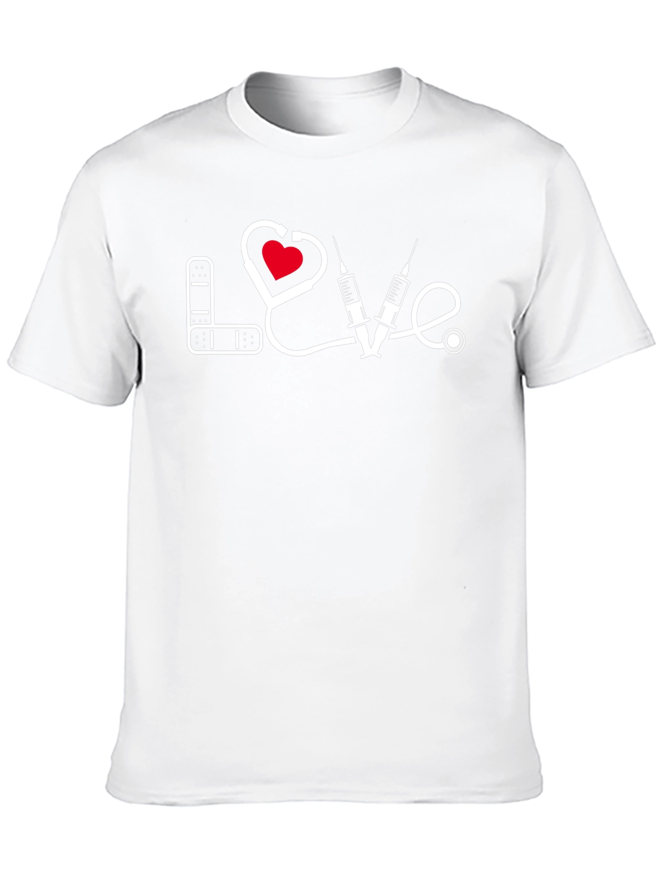Love Medical T-Shirt - Bandage Heart Stethoscope Syringe