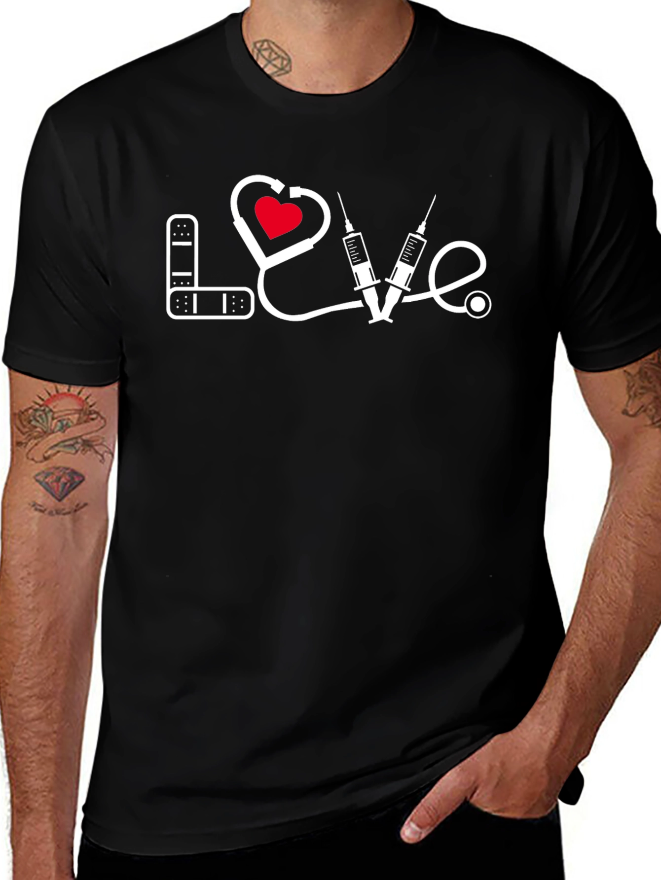 Love Medical T-Shirt - Bandage Heart Stethoscope Syringe