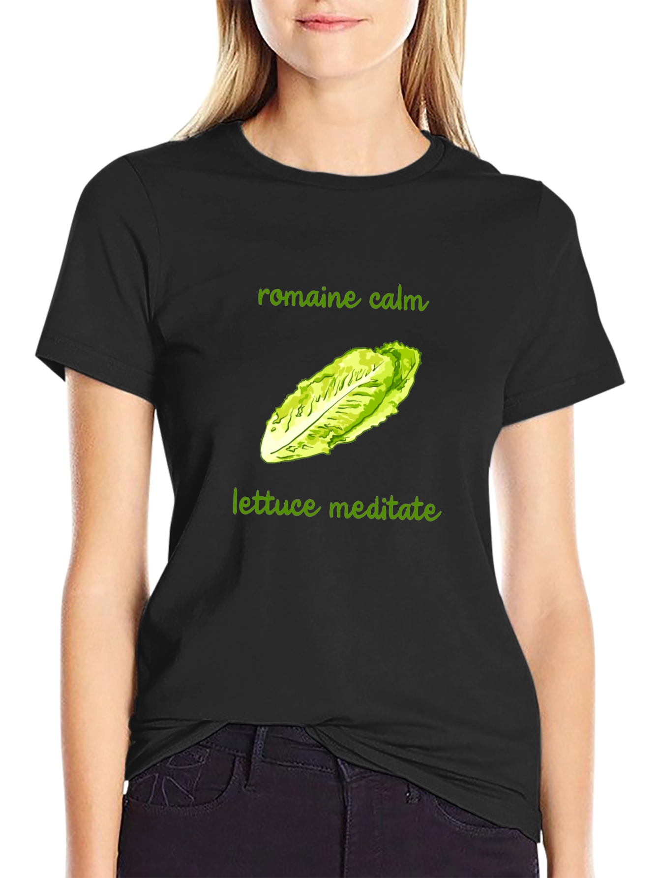 Romaine Calm Lettuce Meditate T-Shirt - Black Cotton