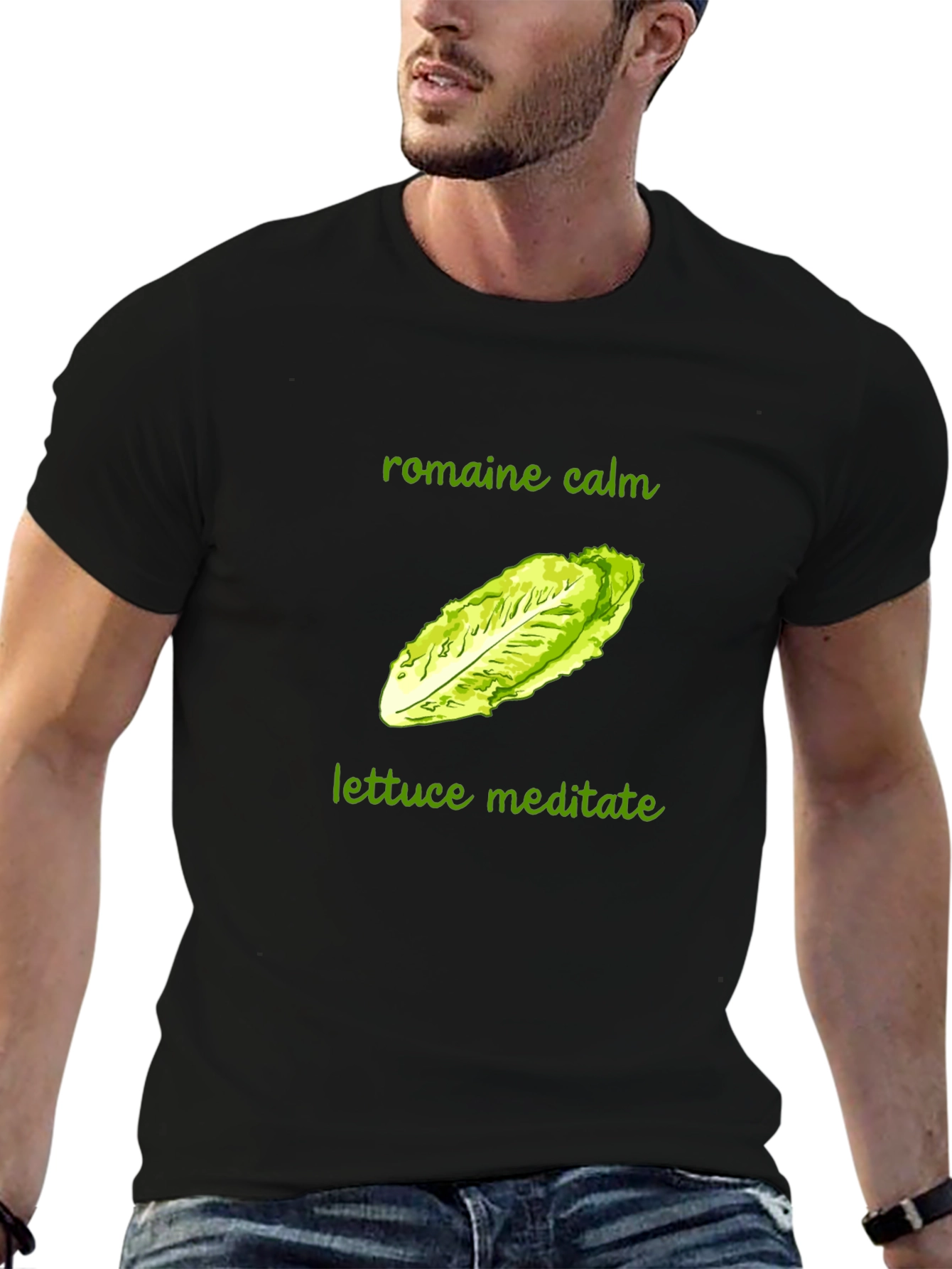Romaine Calm Lettuce Meditate T-Shirt - Black Cotton