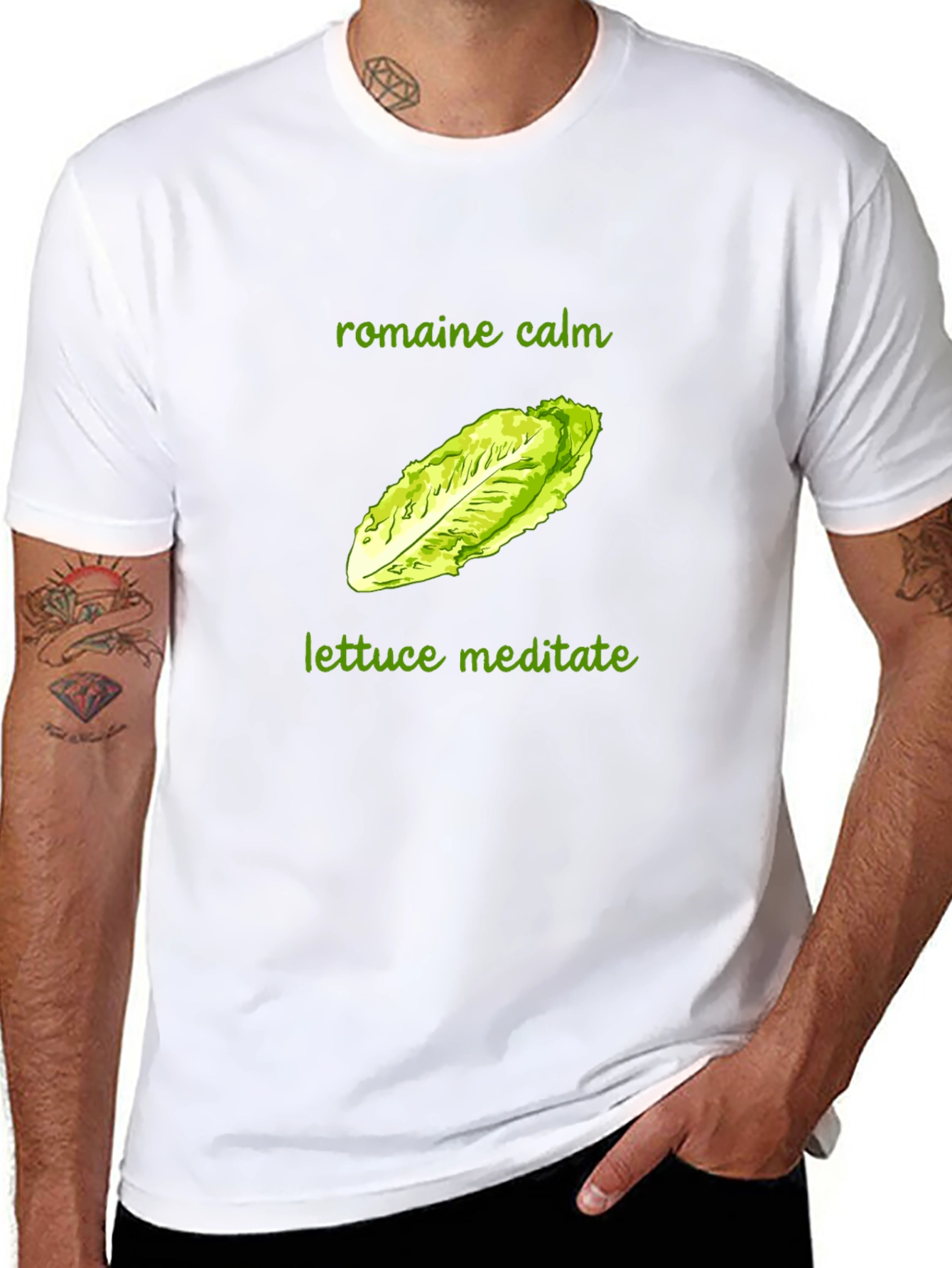 Romaine Calm Lettuce Meditate T-Shirt - Black Cotton