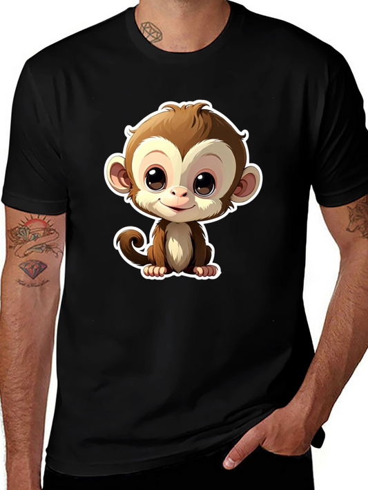 Cute Monkey Graphic Tee - Black Casual T-Shirt