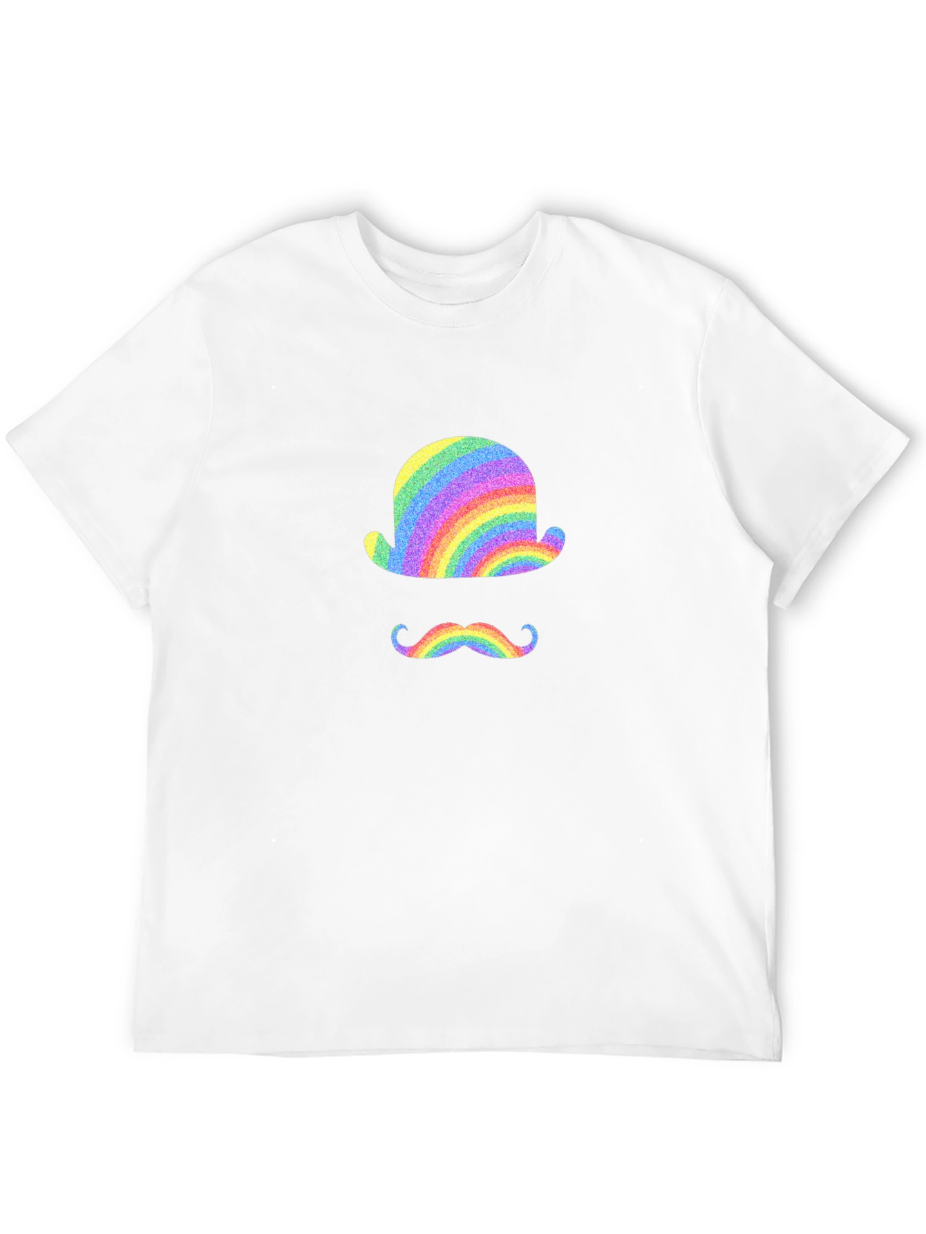 Rainbow Bowler Hat & Moustache Black T-Shirt