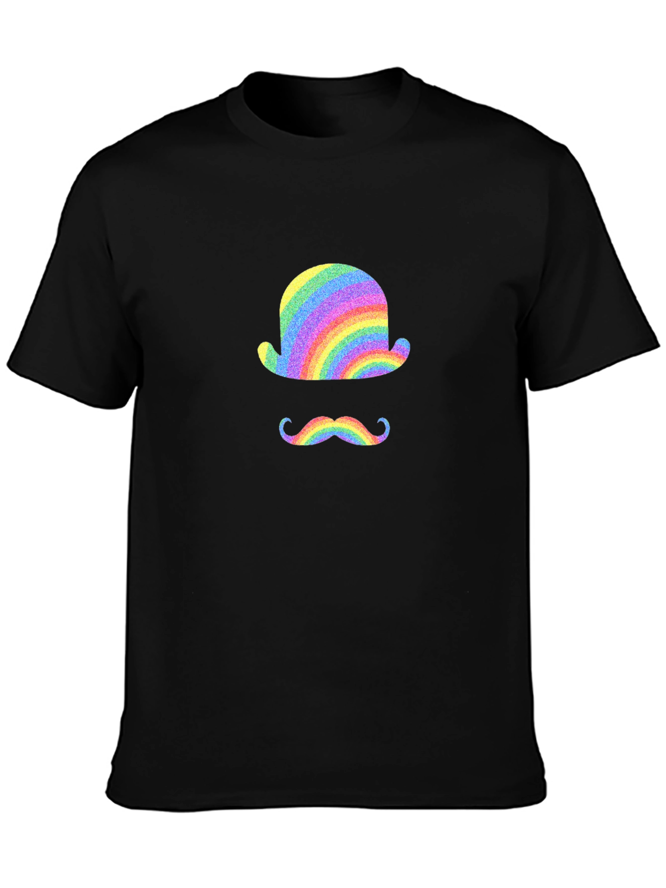 Rainbow Bowler Hat & Moustache Black T-Shirt