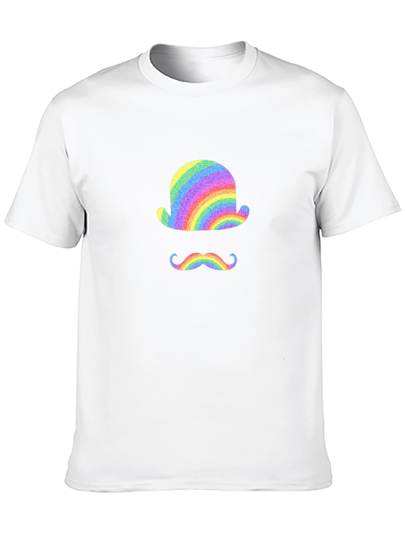 Rainbow Bowler Hat & Moustache Black T-Shirt