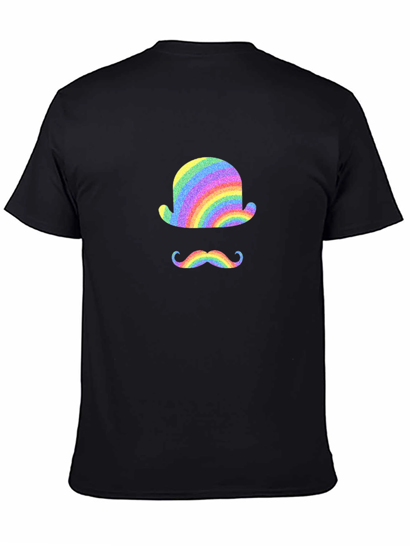 Rainbow Bowler Hat & Moustache Black T-Shirt