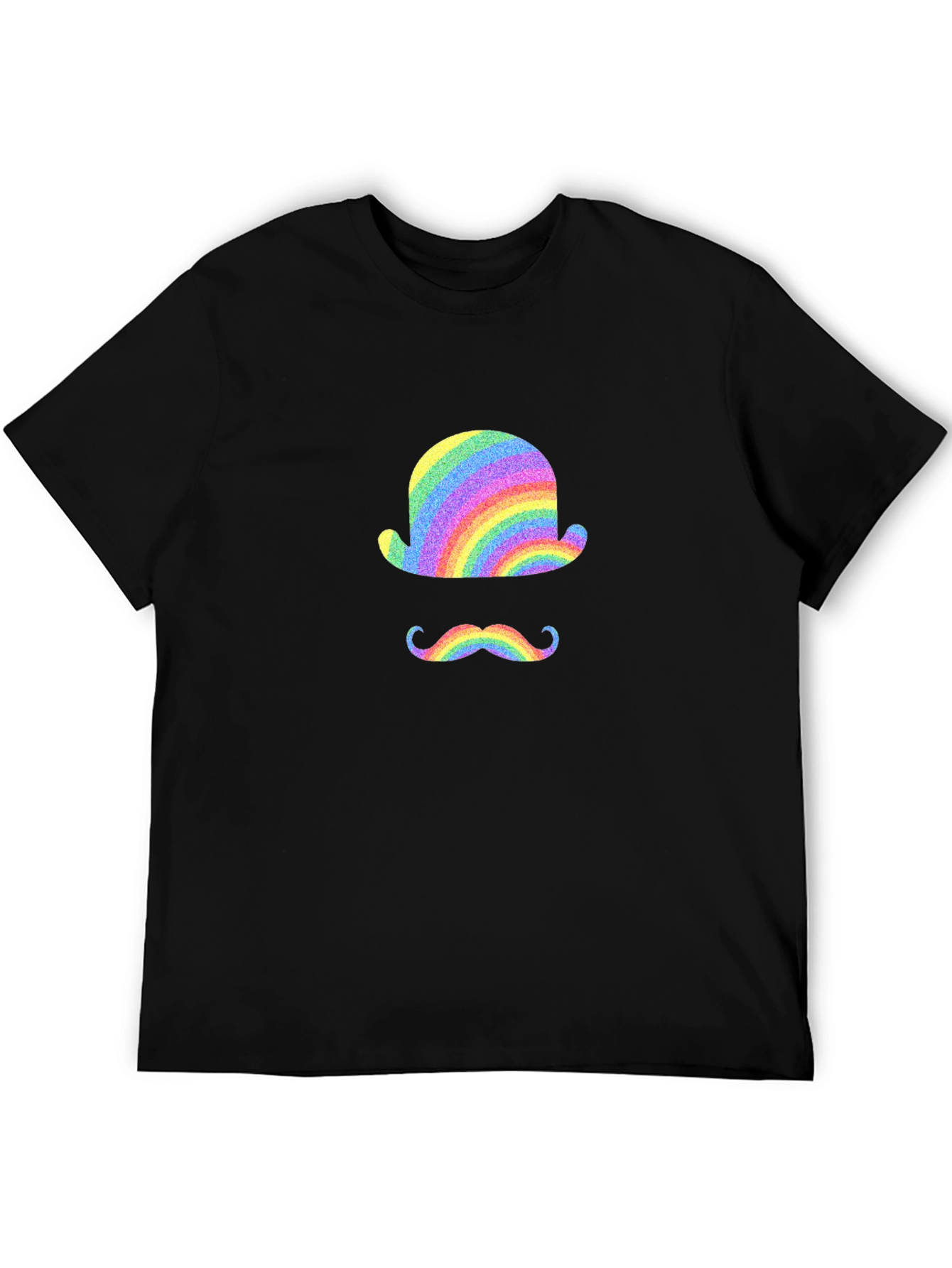 Rainbow Bowler Hat & Moustache Black T-Shirt