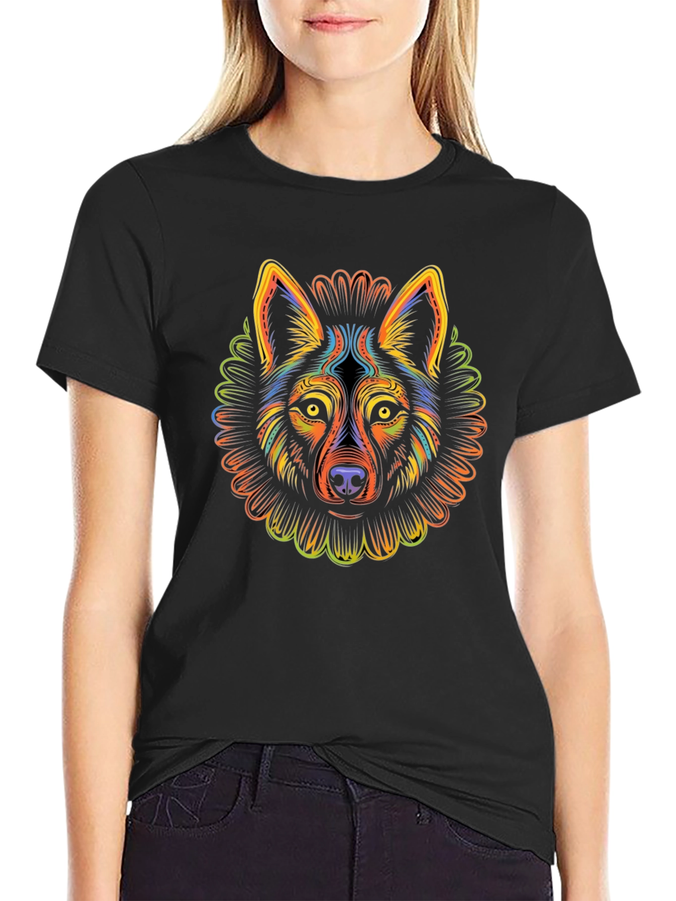 Psychedelic Wolf Graphic T-Shirt - Mens Black Tee