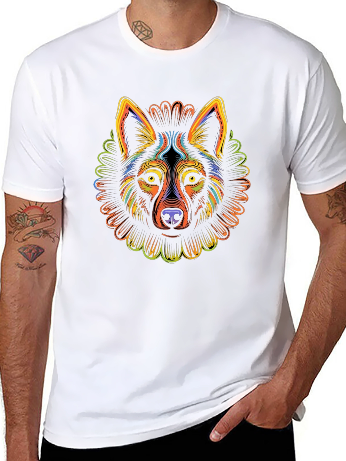 Psychedelic Wolf Graphic T-Shirt - Mens Black Tee