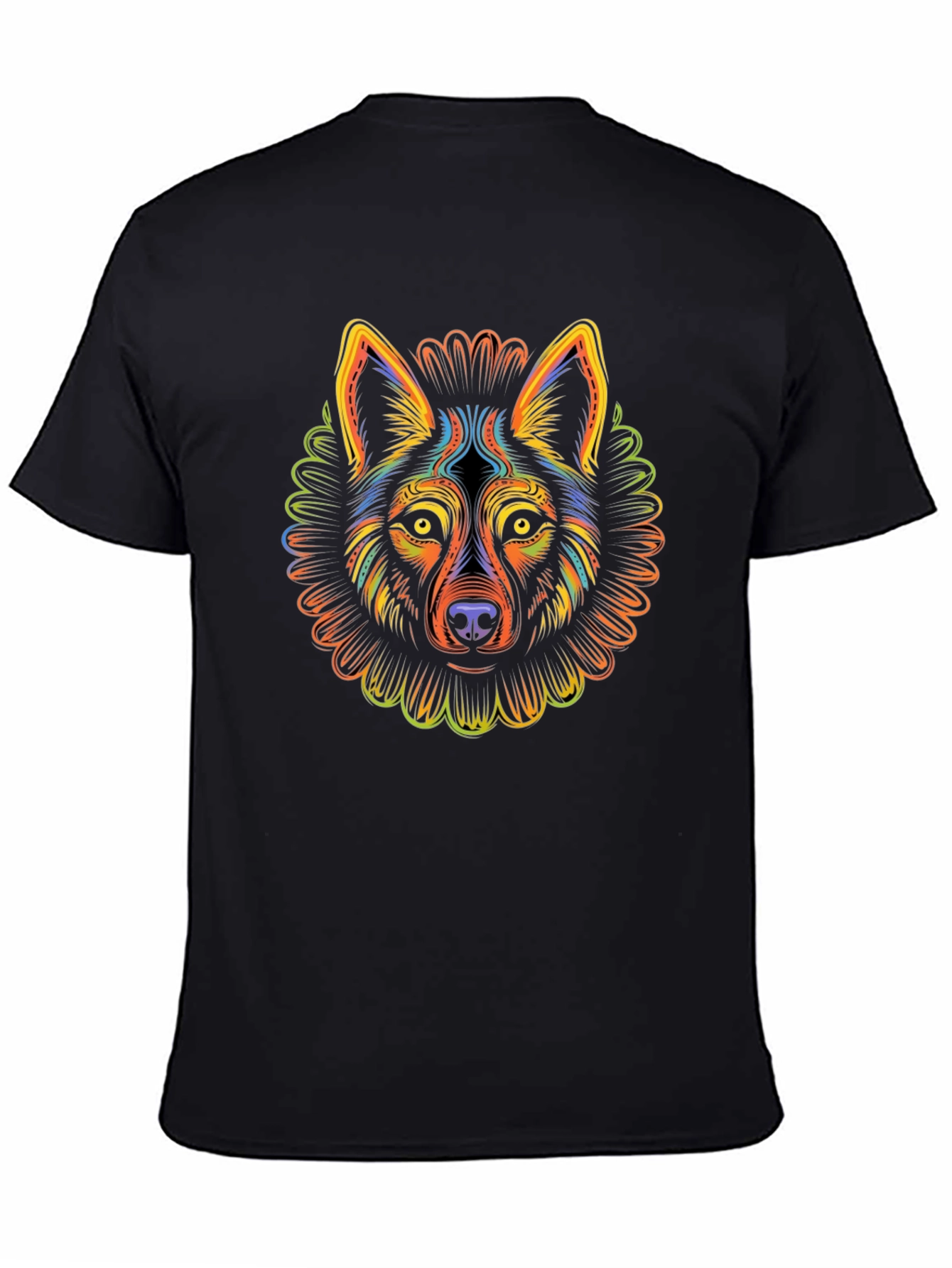 Psychedelic Wolf Graphic T-Shirt - Mens Black Tee