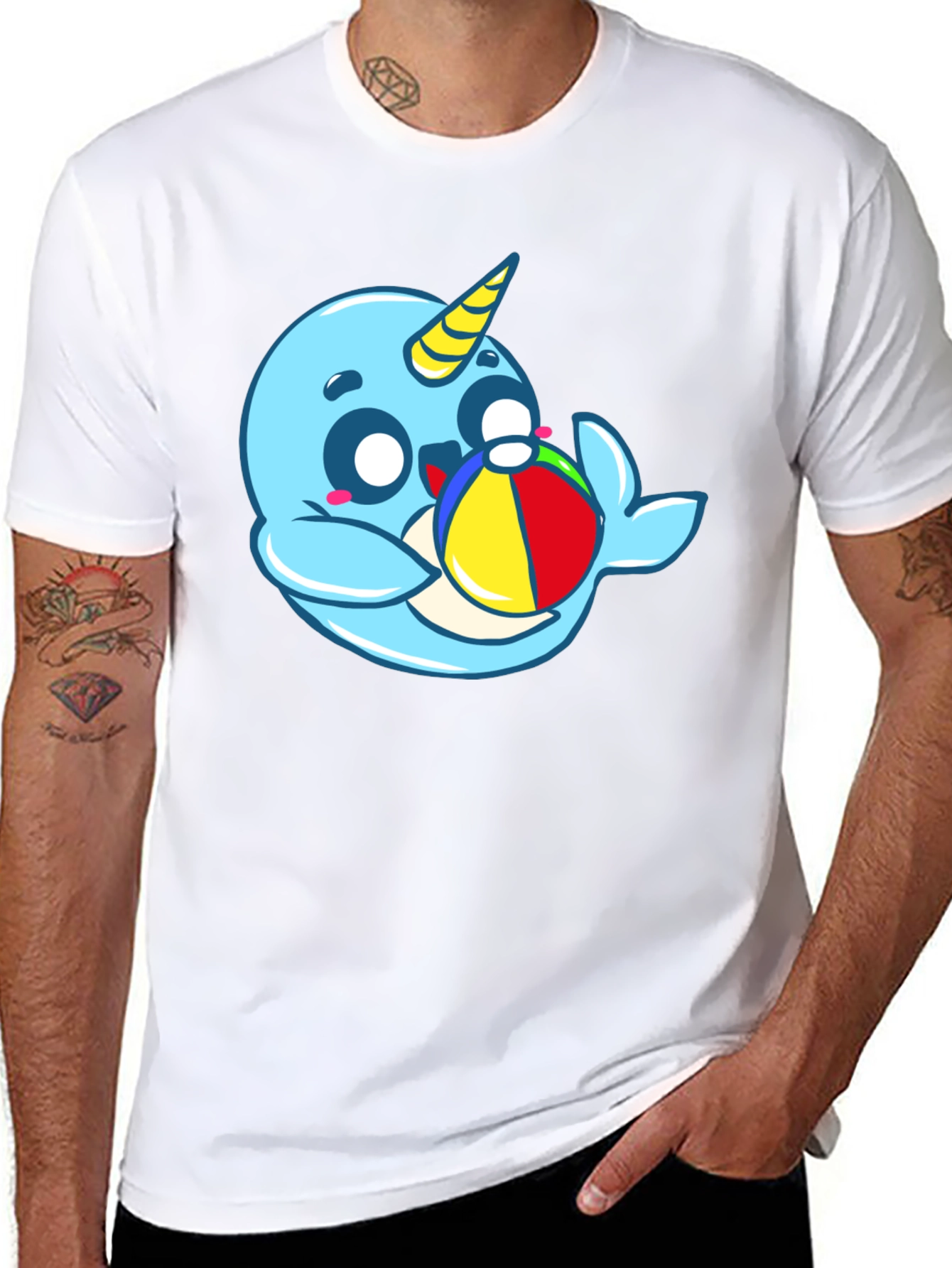 Cute Narwhal with Beach Ball Graphic Tee