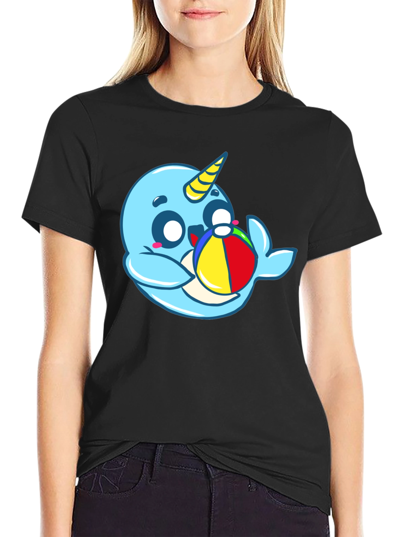 Cute Narwhal with Beach Ball Graphic Tee