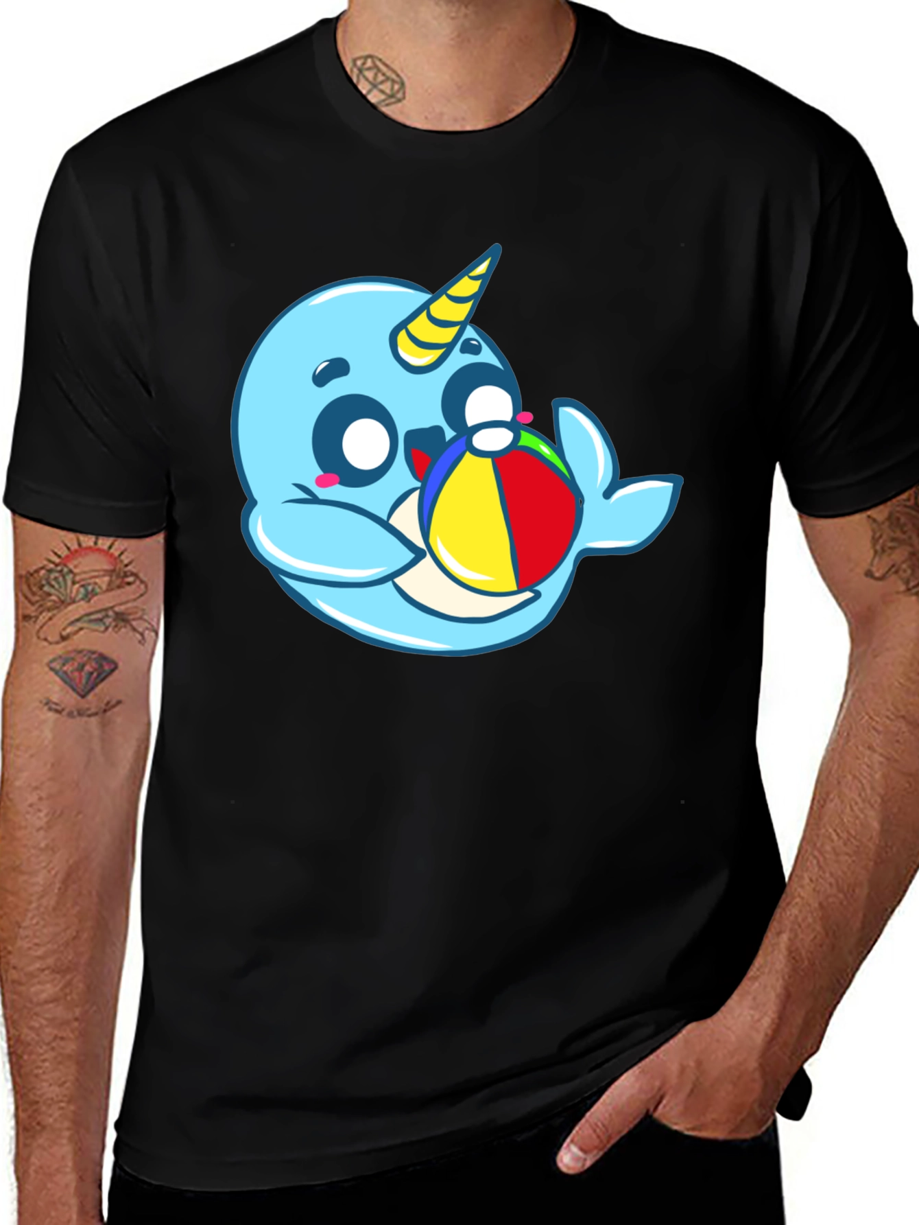 Cute Narwhal with Beach Ball Graphic Tee