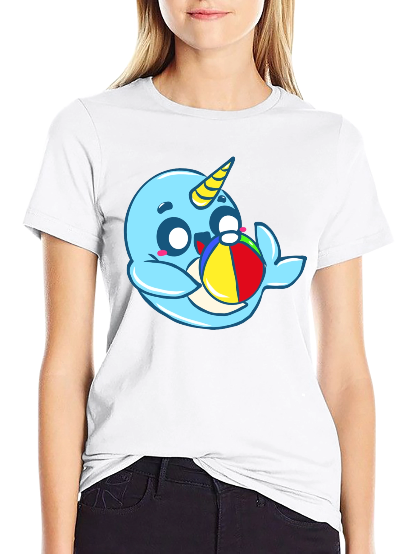 Cute Narwhal with Beach Ball Graphic Tee