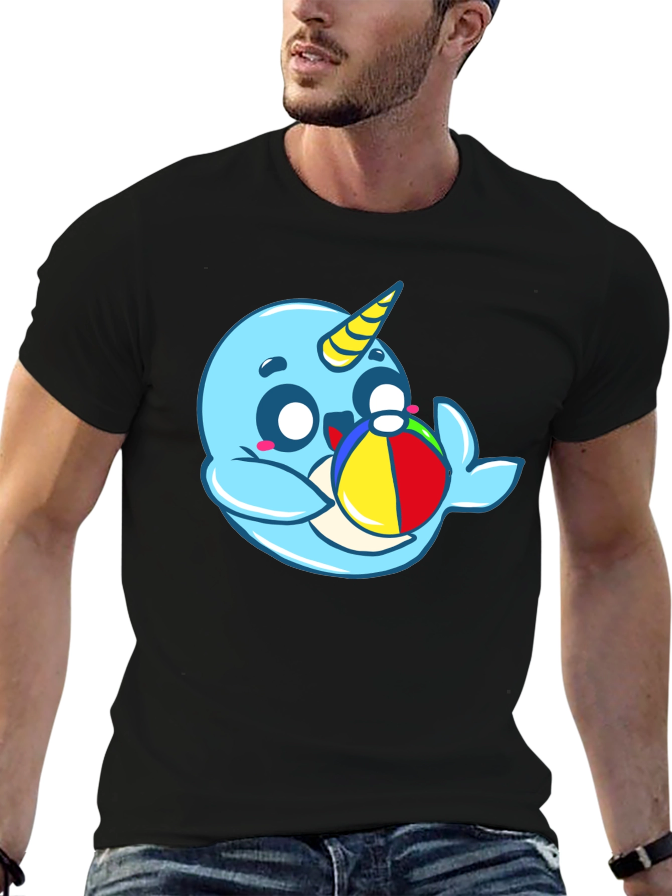 Cute Narwhal with Beach Ball Graphic Tee