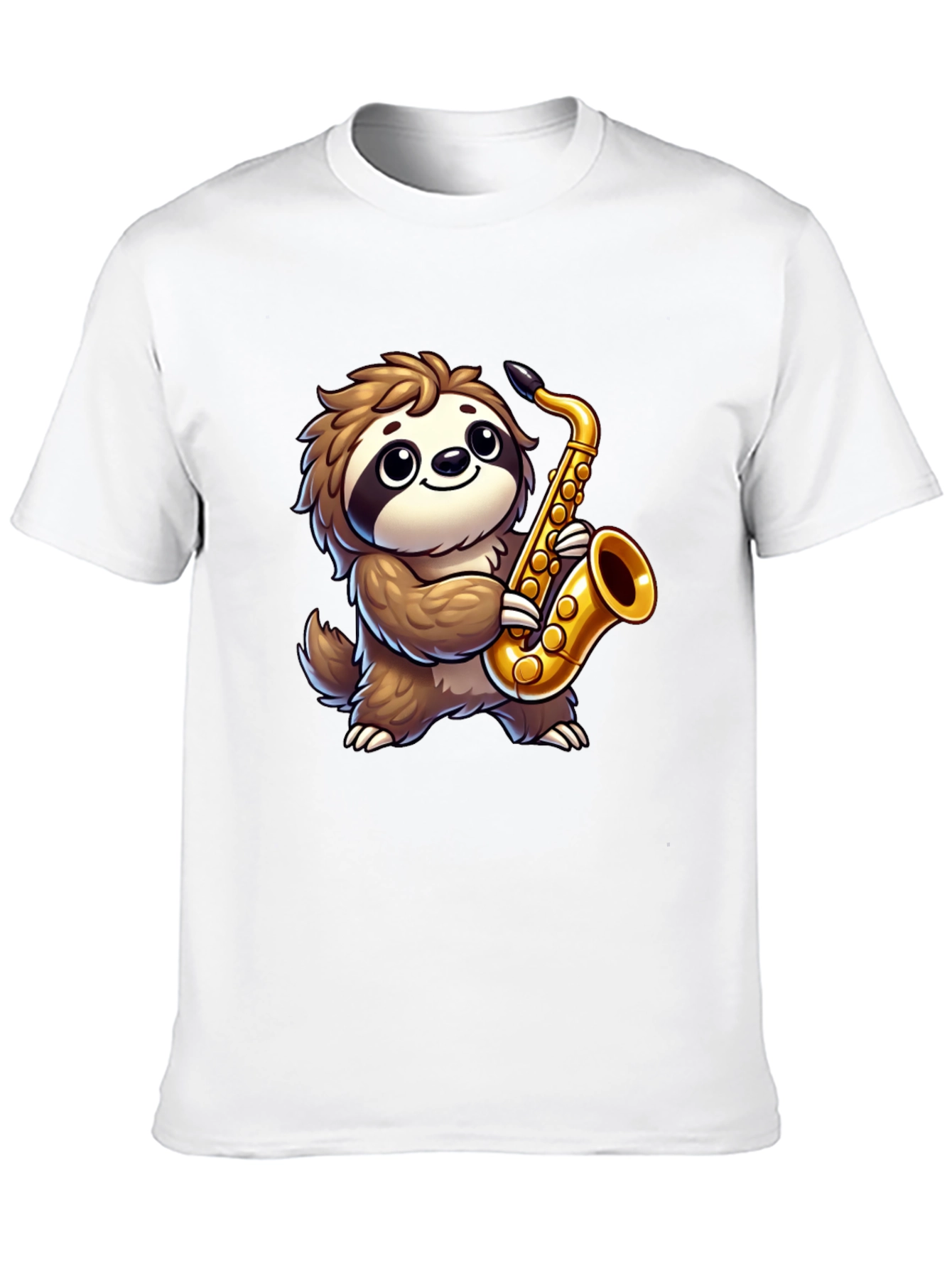 Sloth Saxophone Graphic Tee - Black Cotton Shirt
