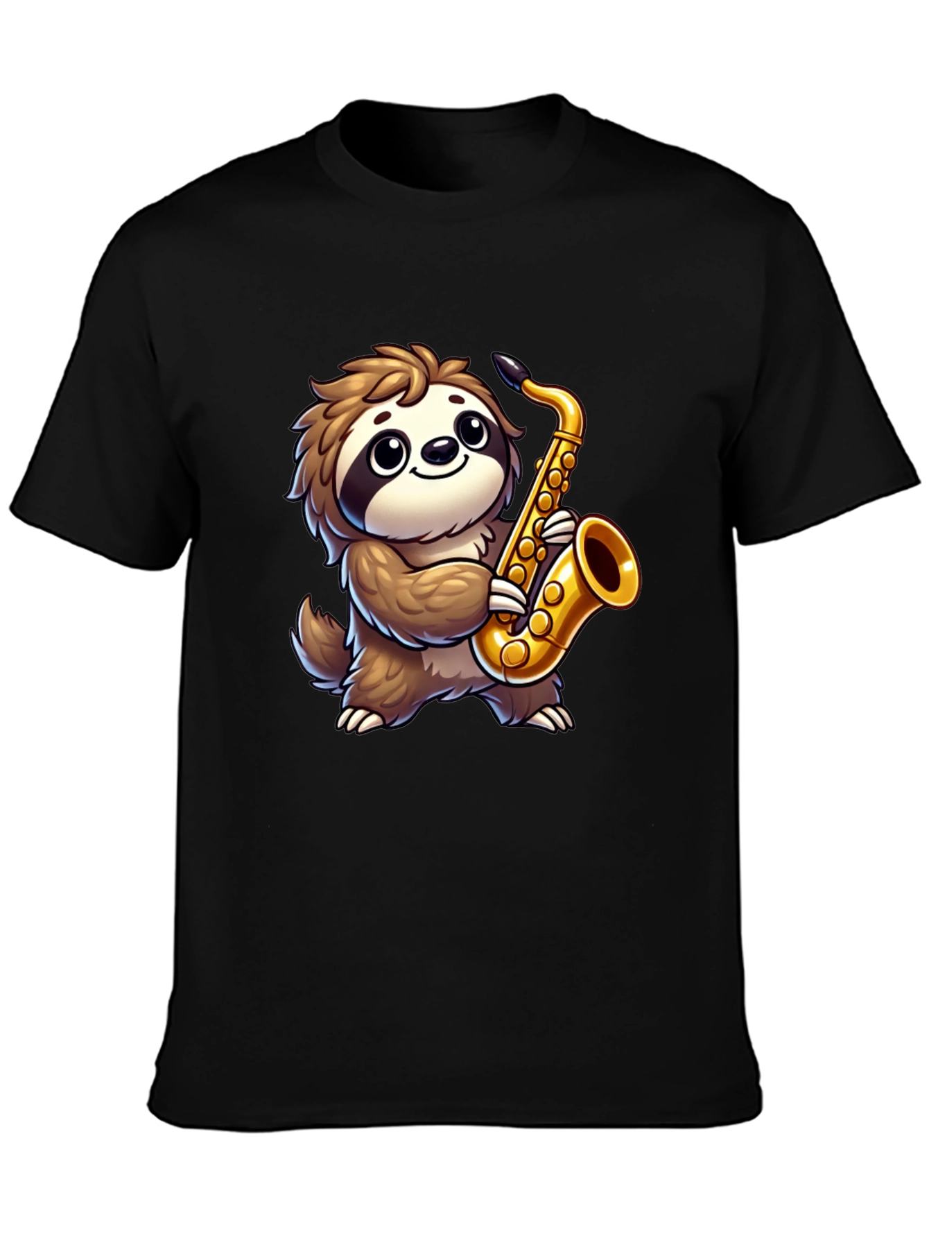 Sloth Saxophone Graphic Tee - Black Cotton Shirt
