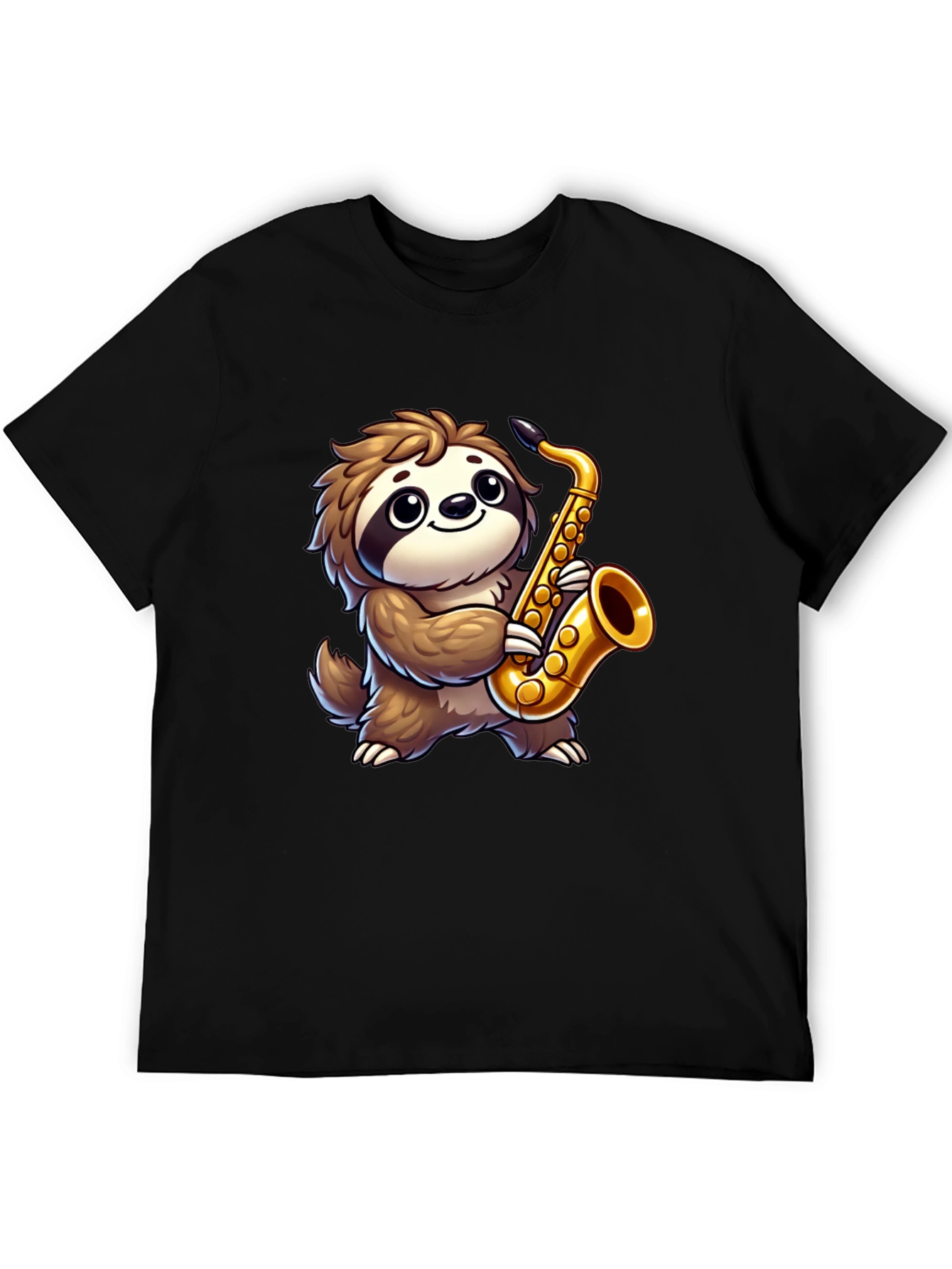 Sloth Saxophone Graphic Tee - Black Cotton Shirt