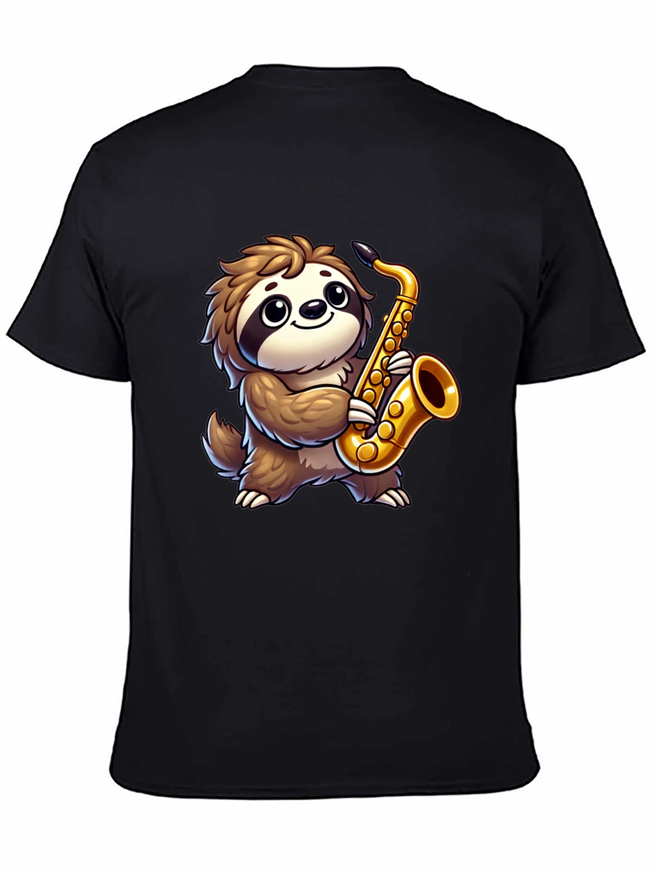 Sloth Saxophone Graphic Tee - Black Cotton Shirt