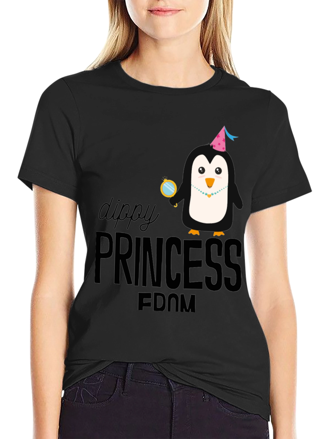 Dippy Princess Penguin Black Graphic Tee