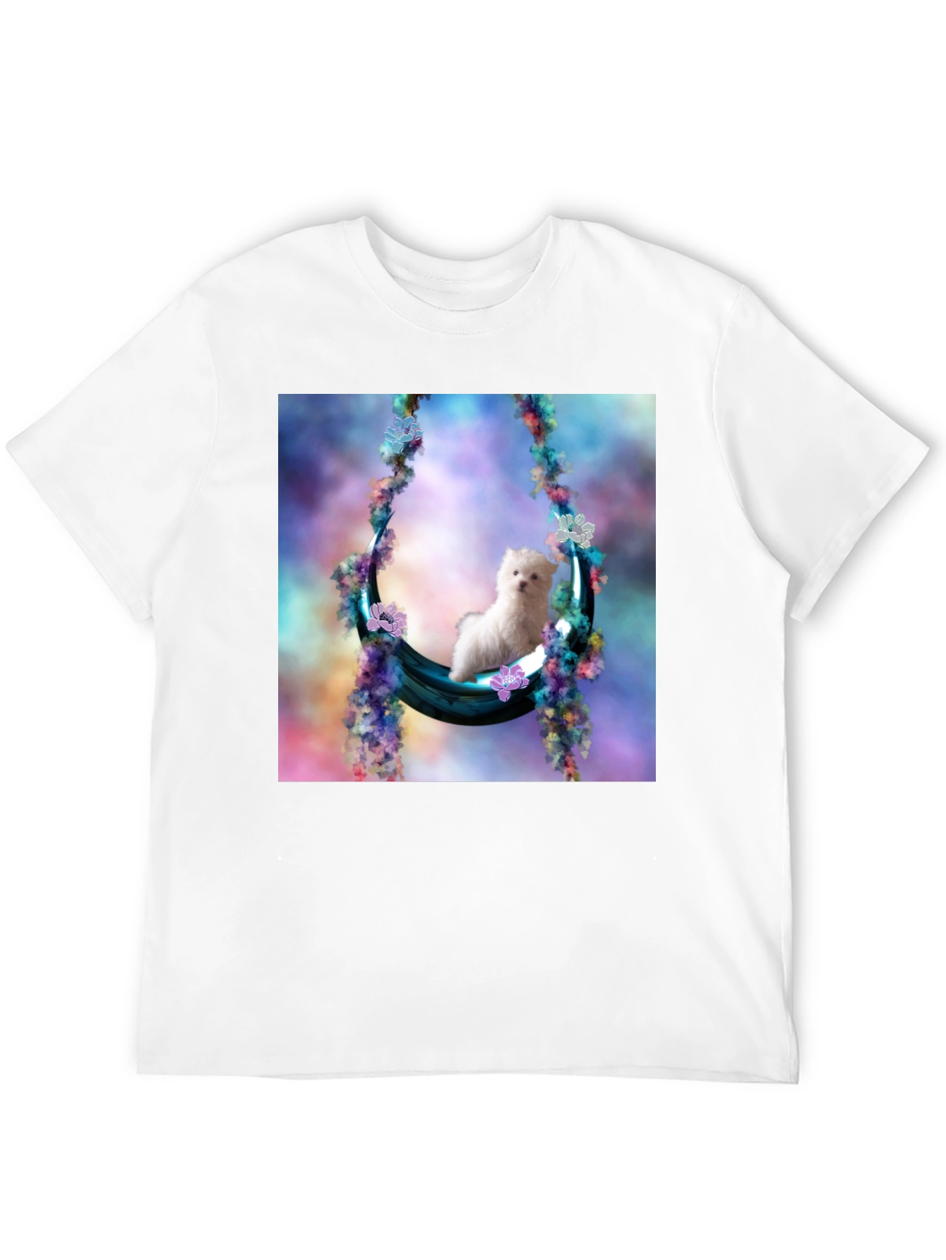 Cute Puppy in Floral Swing Black T-Shirt