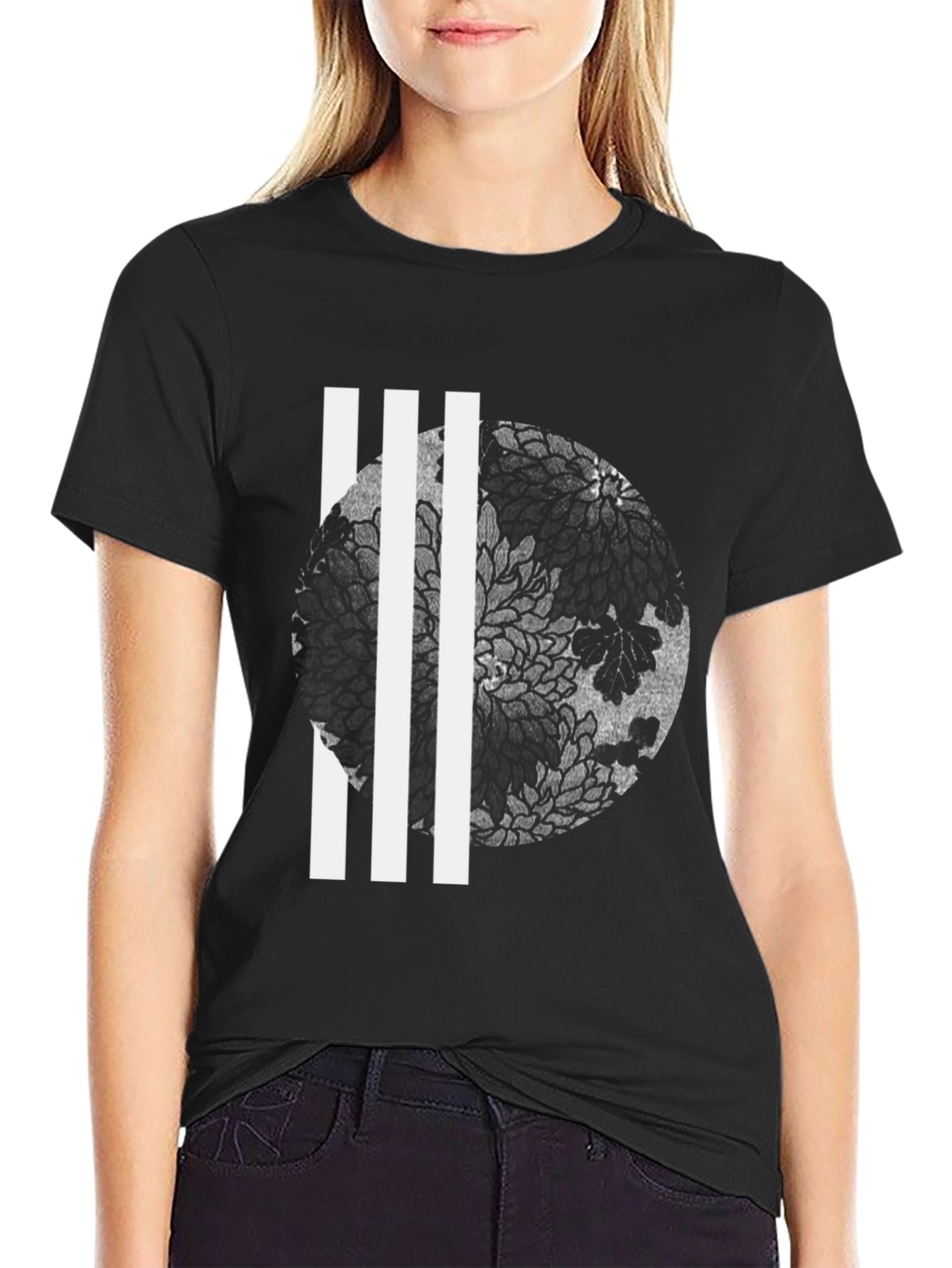 Modern Floral Graphic Print Crew Neck Tee