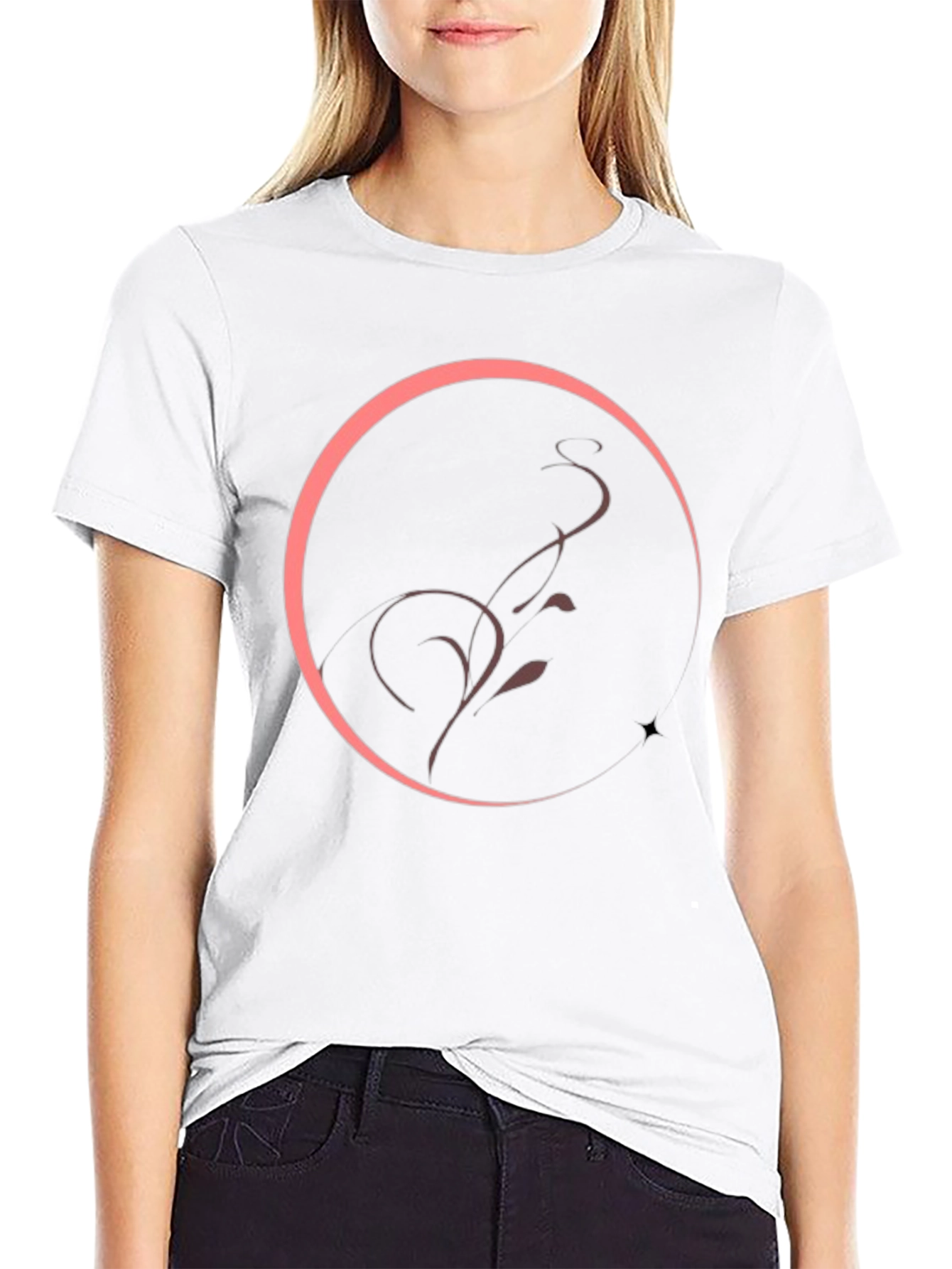 Elegant Circle Vine Graphic Tee - Black