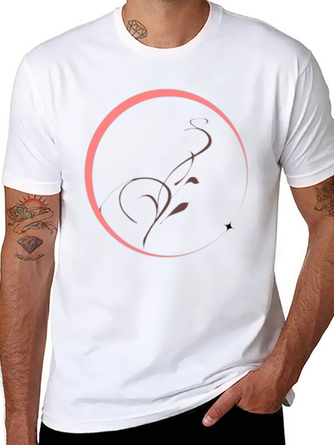 Elegant Circle Vine Graphic Tee - Black