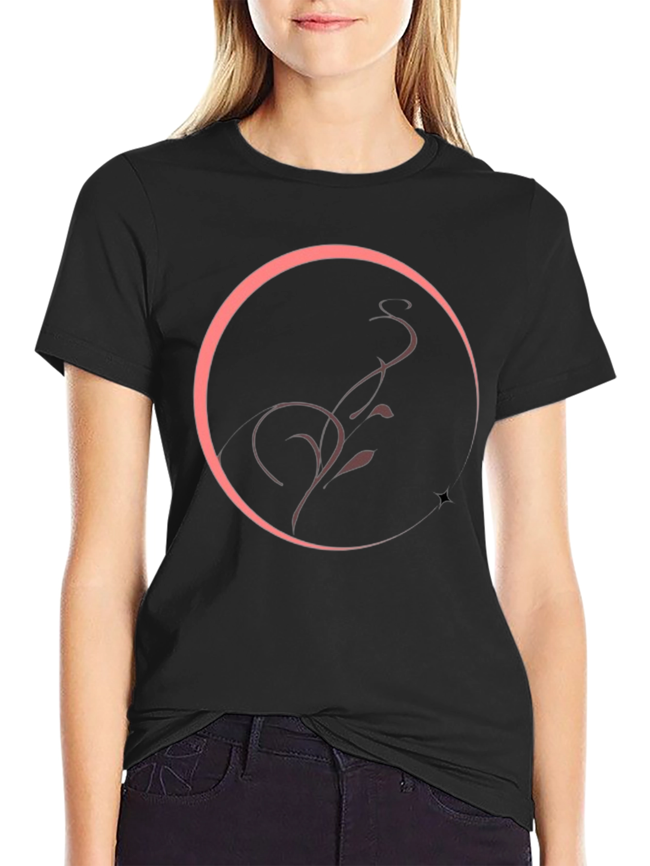 Elegant Circle Vine Graphic Tee - Black