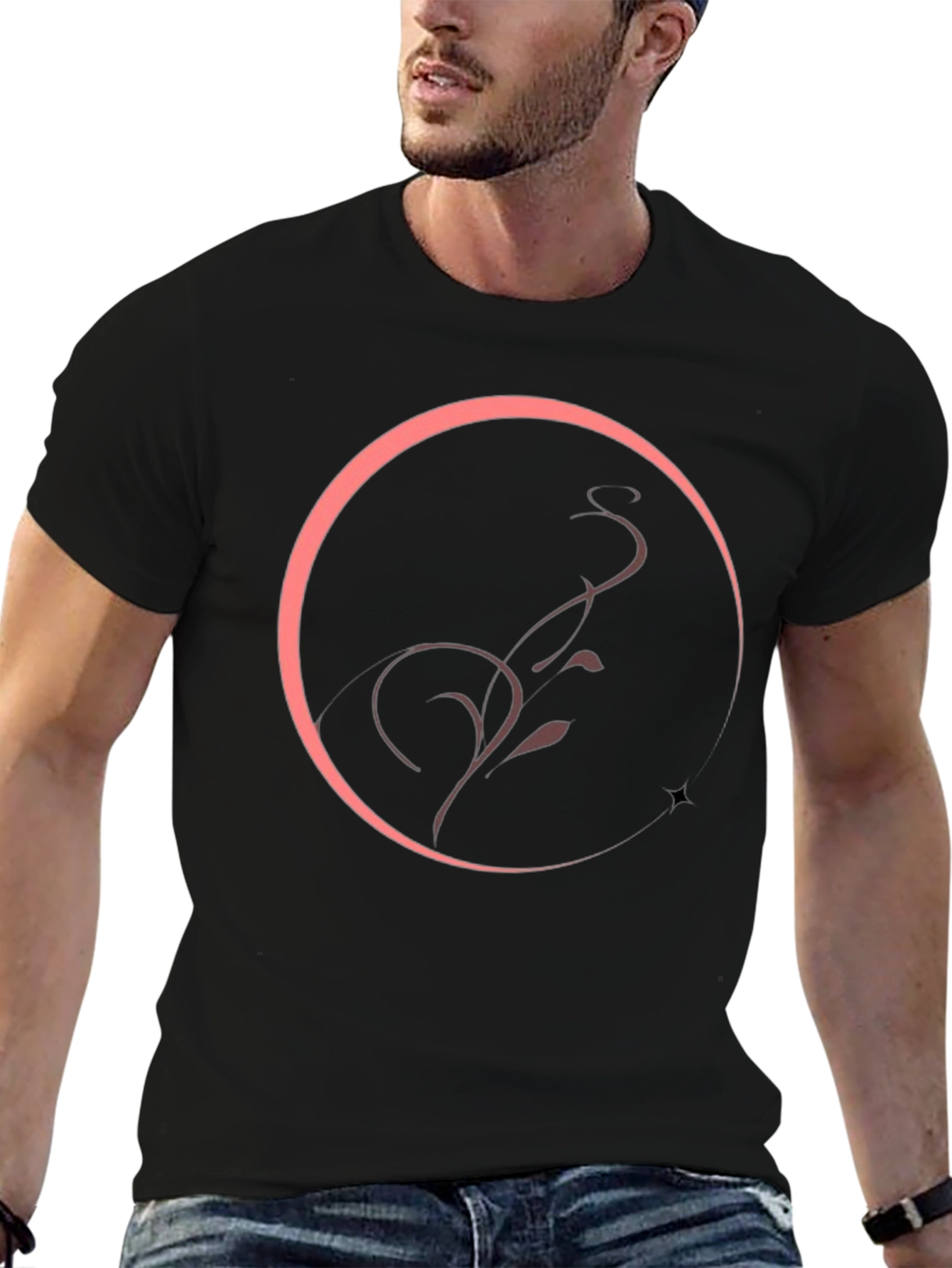 Elegant Circle Vine Graphic Tee - Black