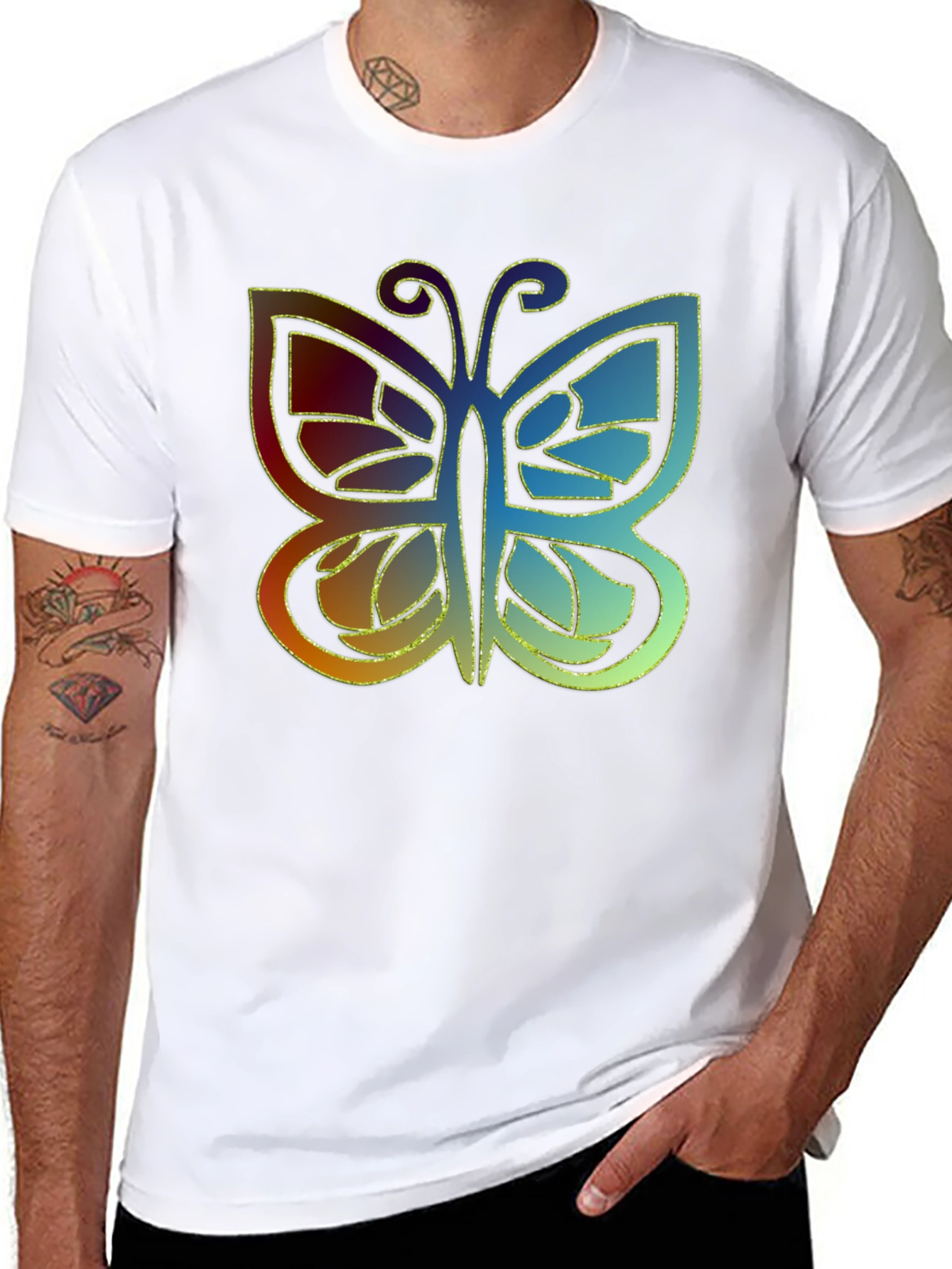 Butterfly Graphic Print Mens Black T-Shirt